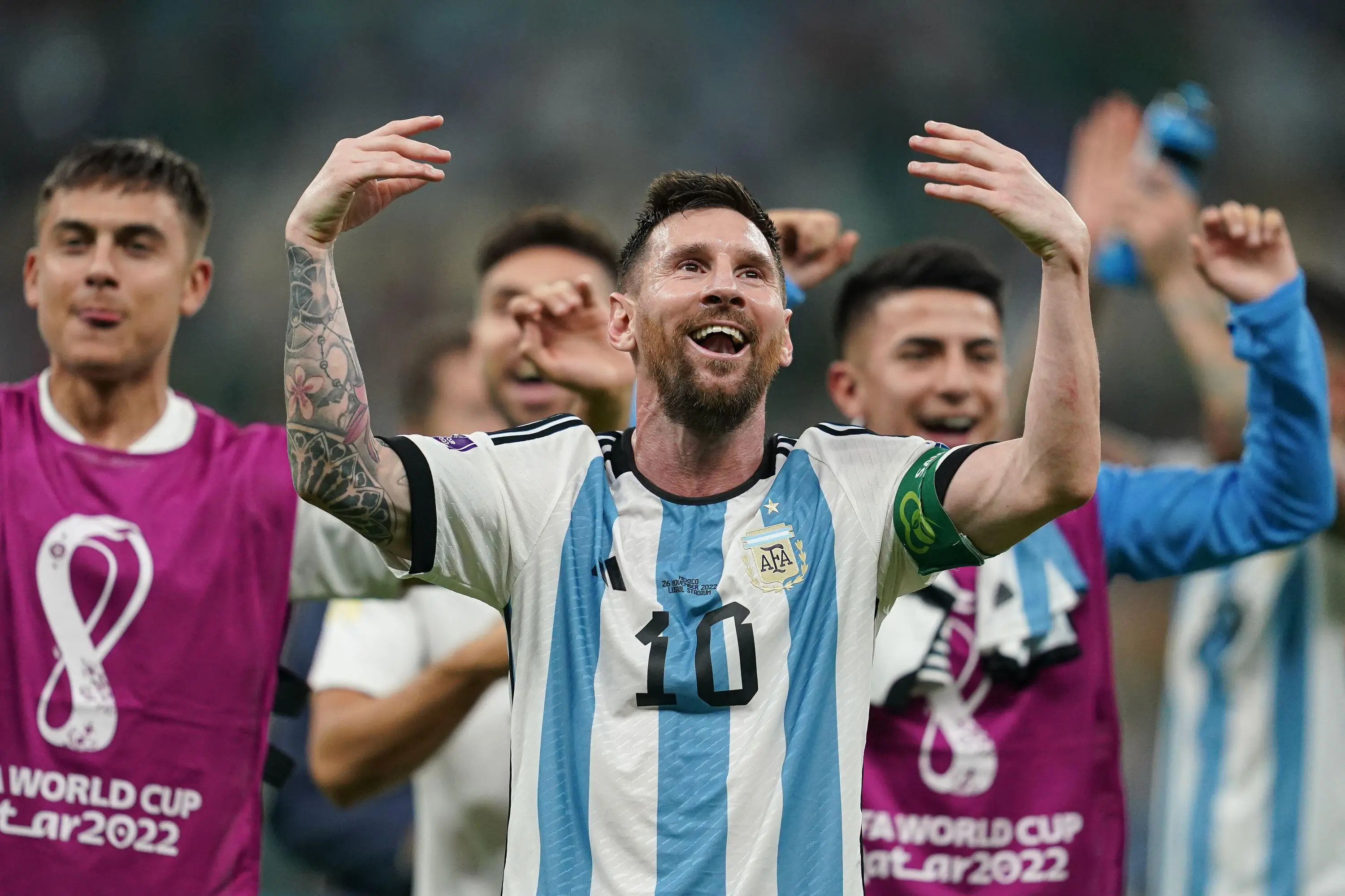 Lionel Messi celebrates after Argentina beat Mexico. Image: Alamy
