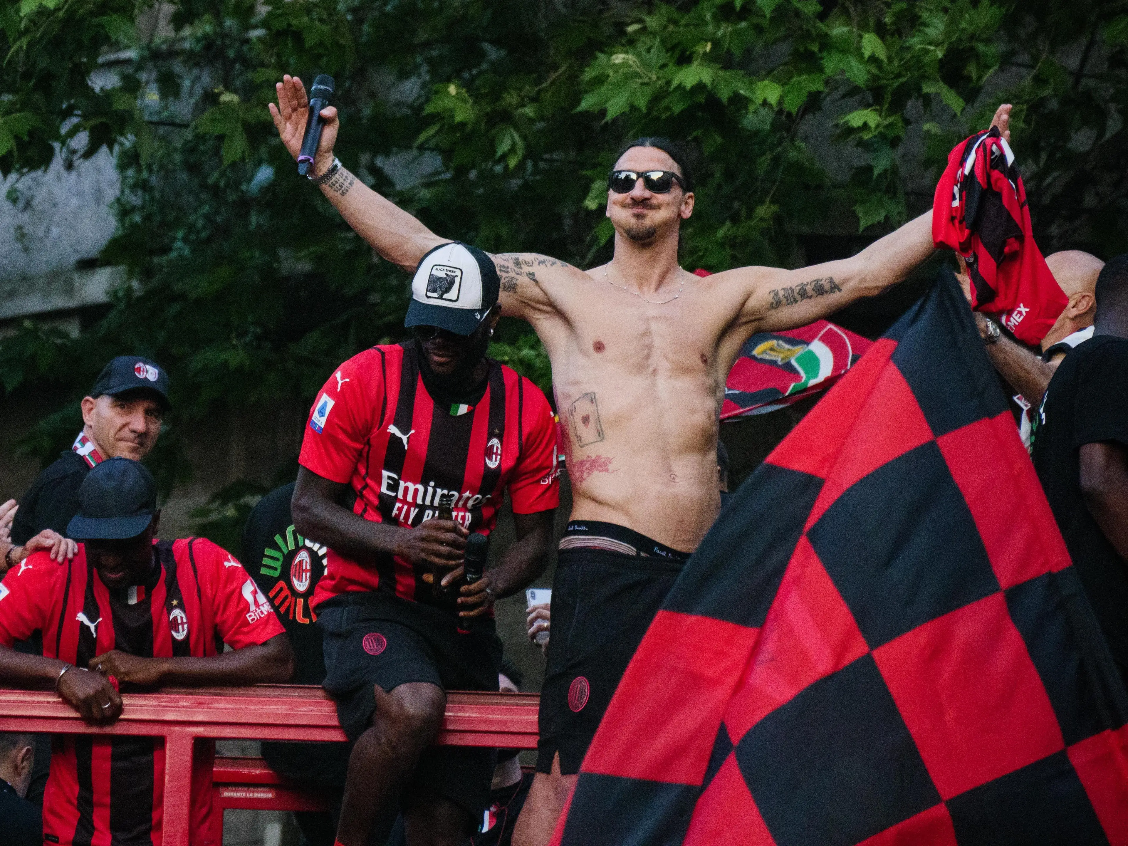 Zlatan Ibrahimovic celebrates during the Serie A victory parade on May 23. Image credit: Alamy