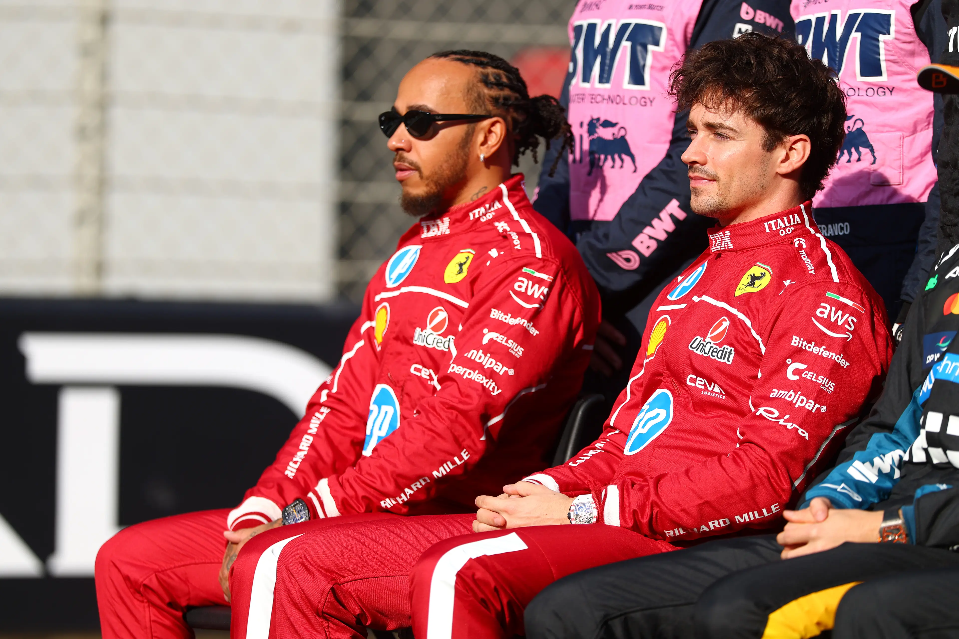 Lewis Hamilton and Charles Leclerc before the Abu Dhabi Grand Prix- (credit: getty)