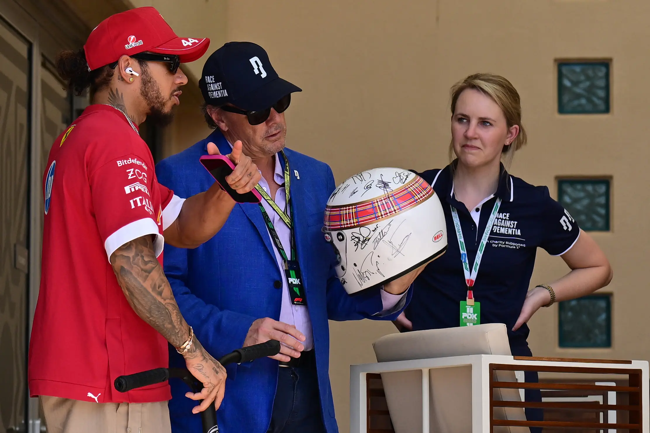 Michael Schumacher has signed Jackie Stewart's helmet. Image: Getty 