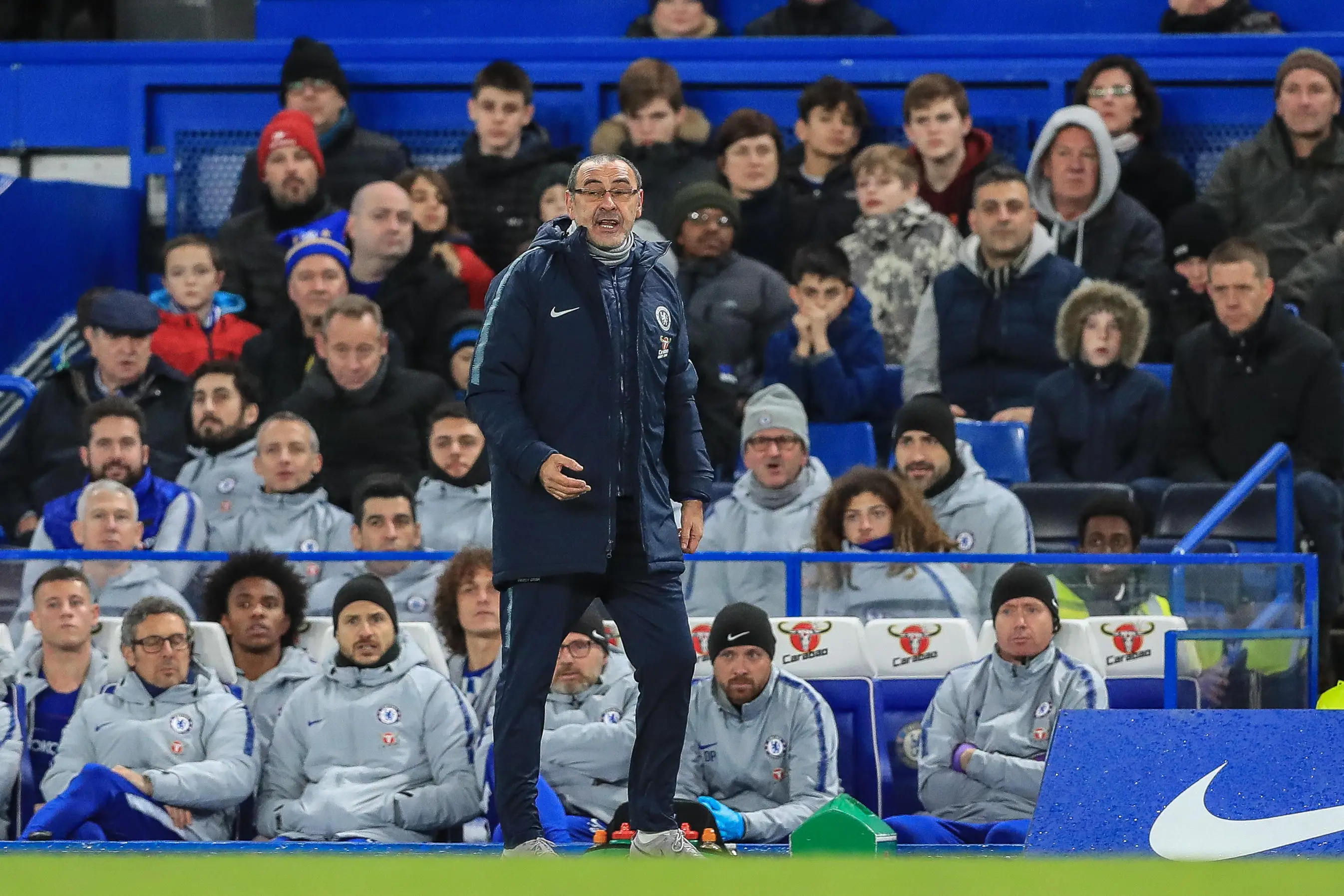 Maurizio Sarri on the touchline during his spell at Chelsea. (Alamy)