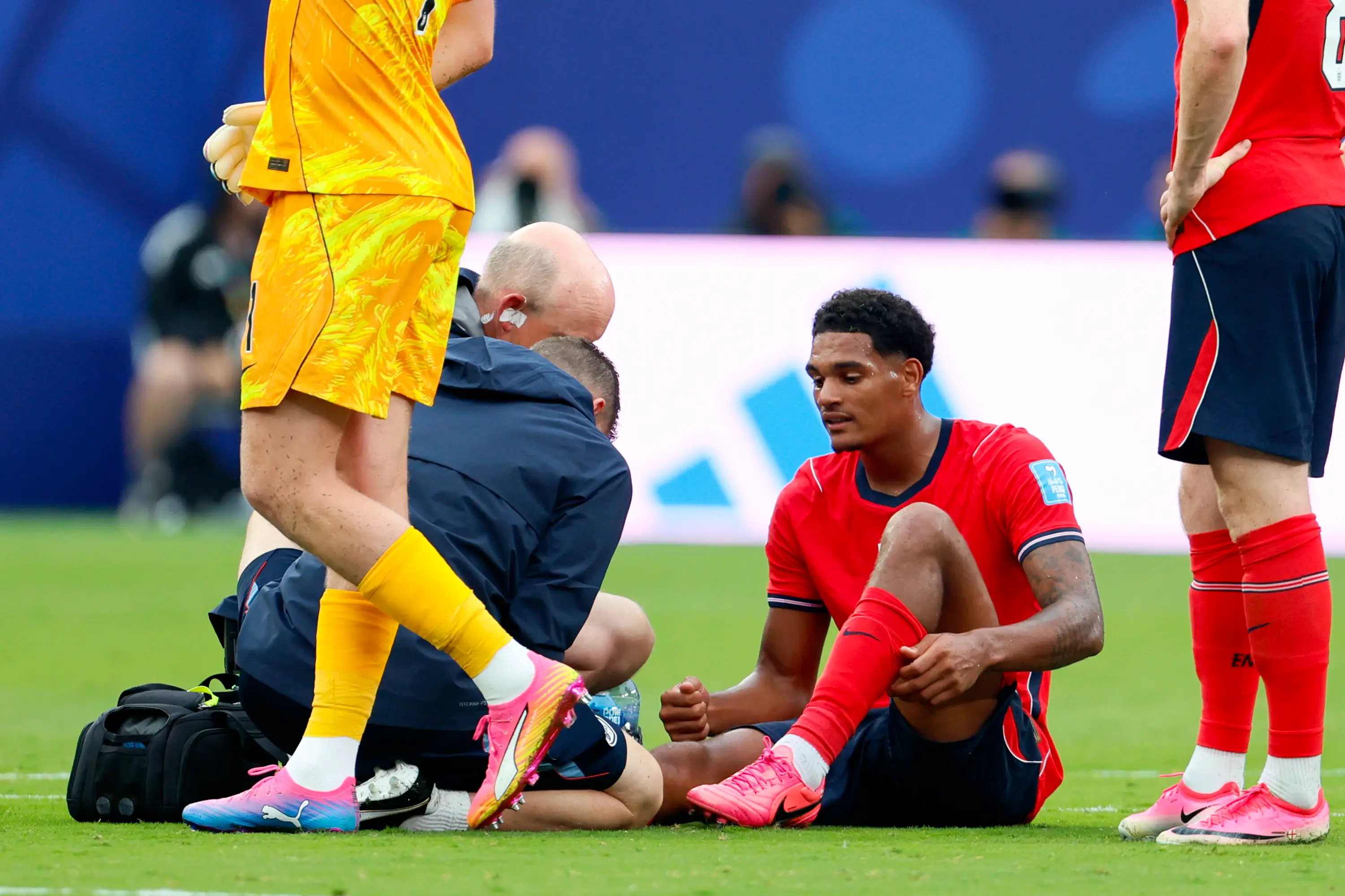 Jarell Quansah of England is treated for injury during the FIFA World Cup 2026 Group L match between Panama and England  (Getty Images)