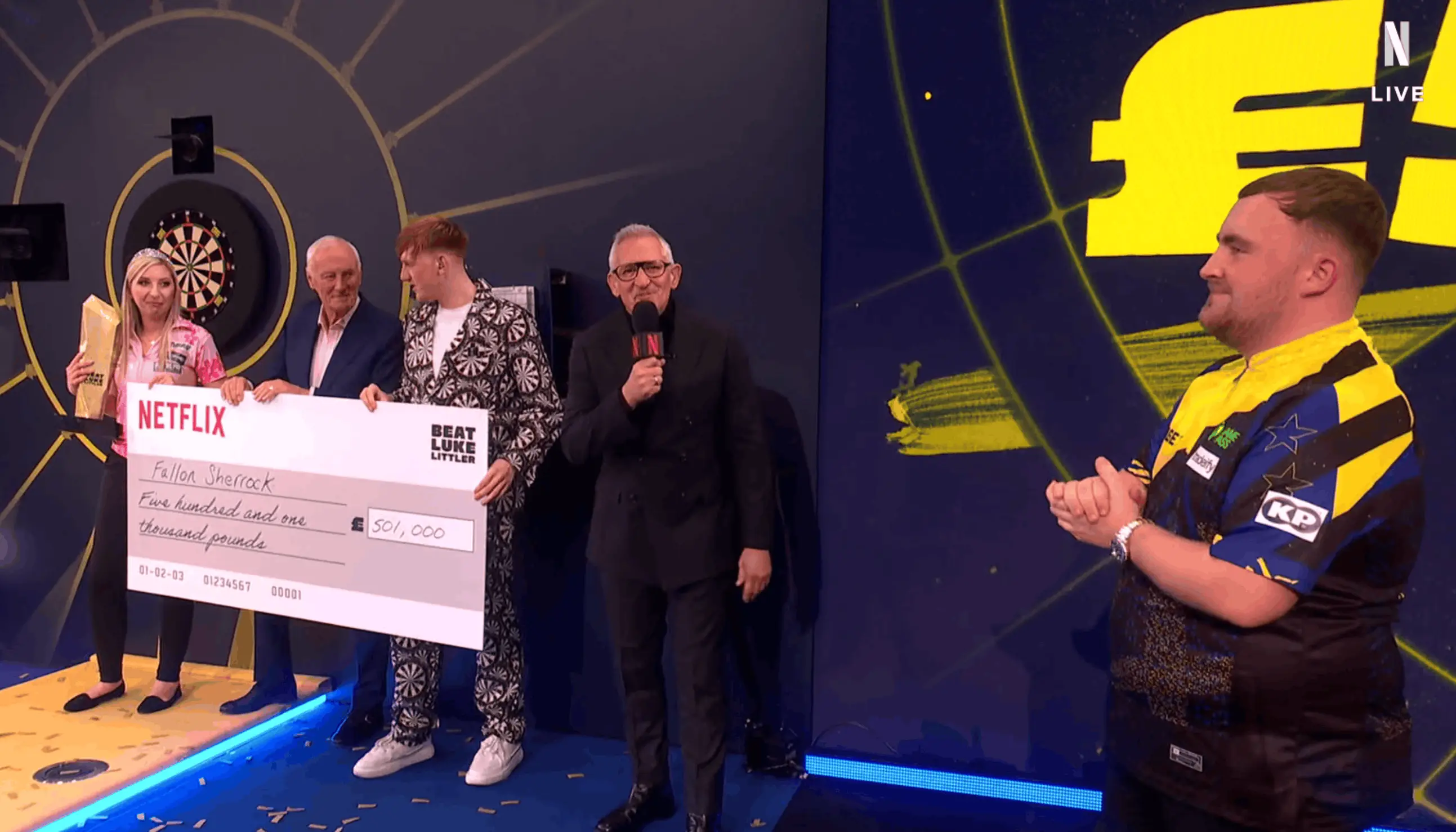 Luke Littler congratulated Sherrock on her victory as the show went off the air (Image: Netflix)