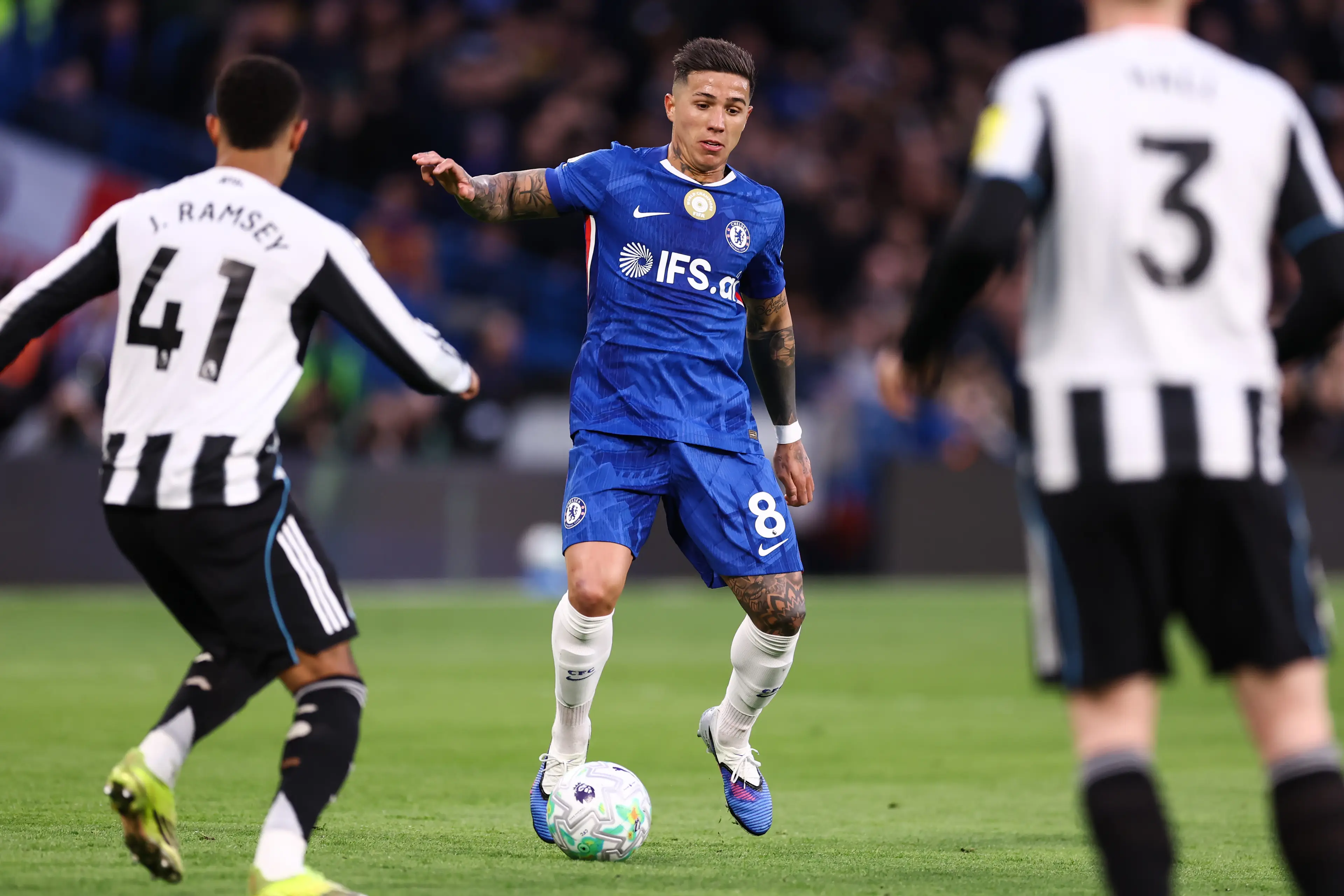 Enzo Fernandez pictured during Chelsea's 1-0 defeat against Newcastle on Saturday. Image credit: Getty