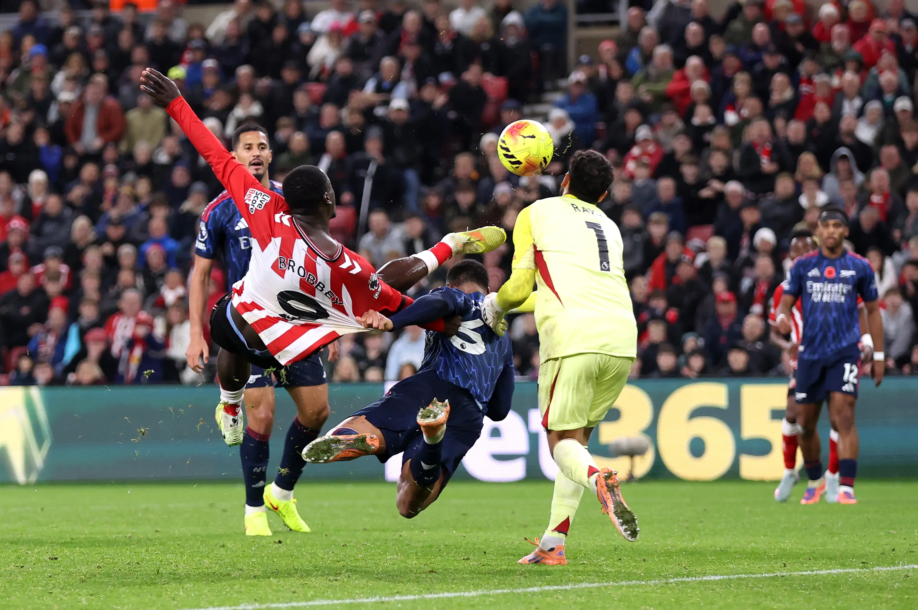 Brian Brobbey scored a last-gasp equaliser against Arsenal. Image: Getty