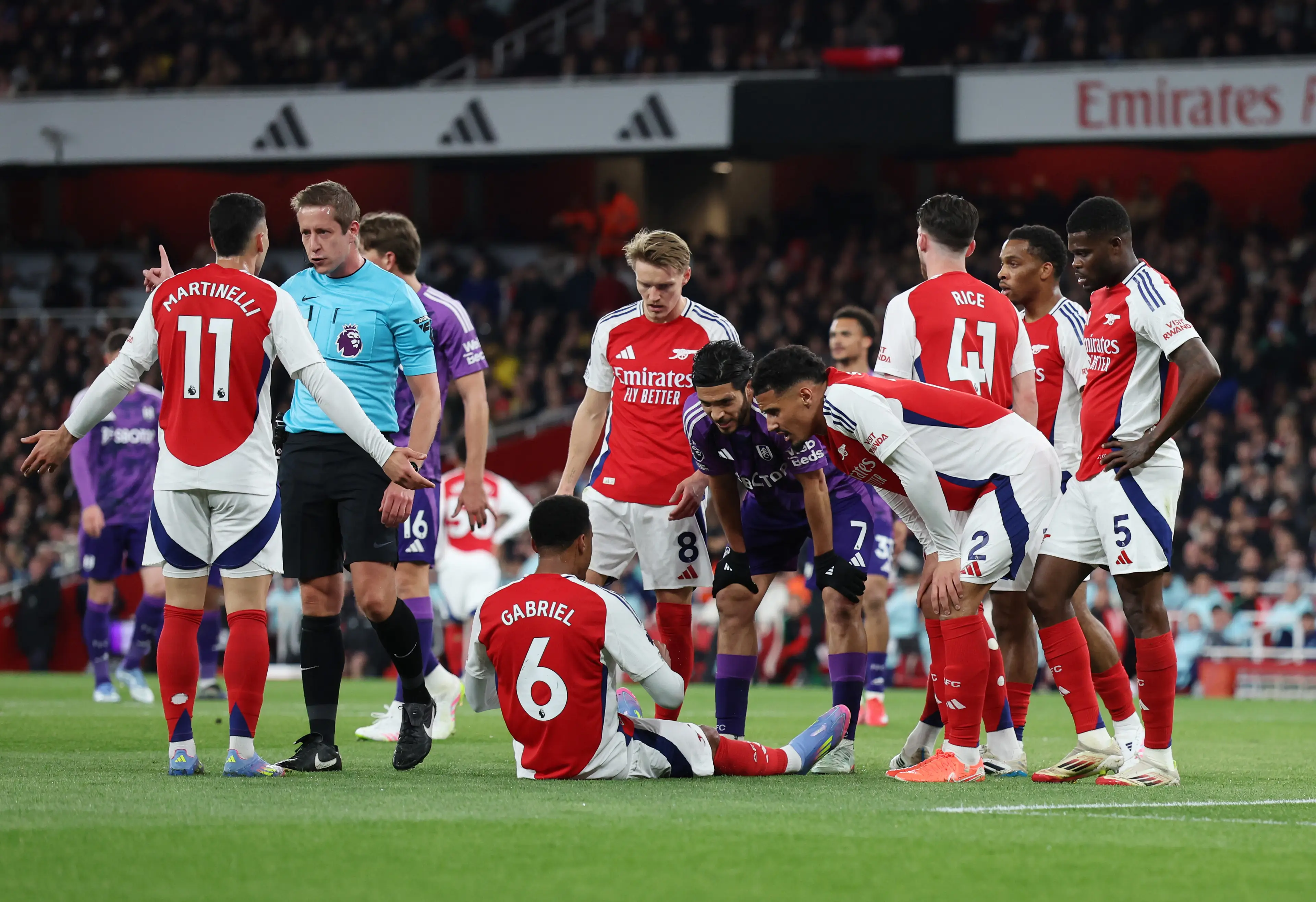 Gabriel was forced off against Fulham. Image: Getty 