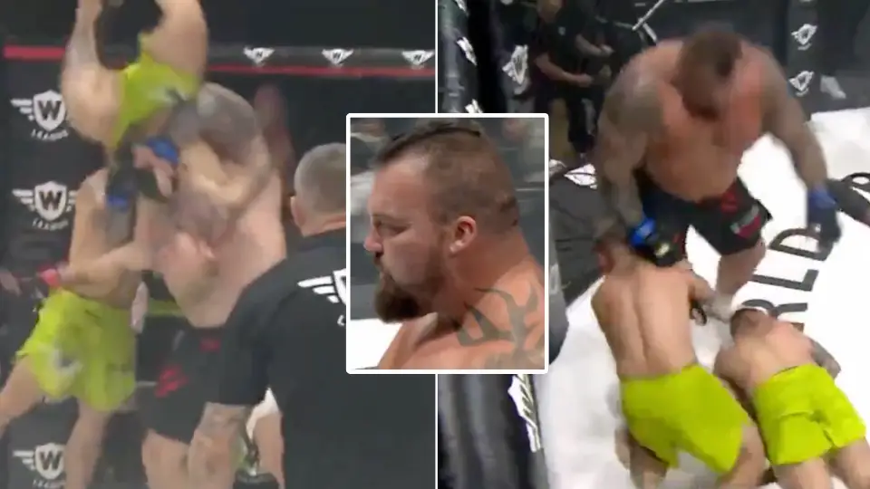 Former world's strongest man Eddie Hall knocks opponent out cold in the craziest 2v1 MMA match