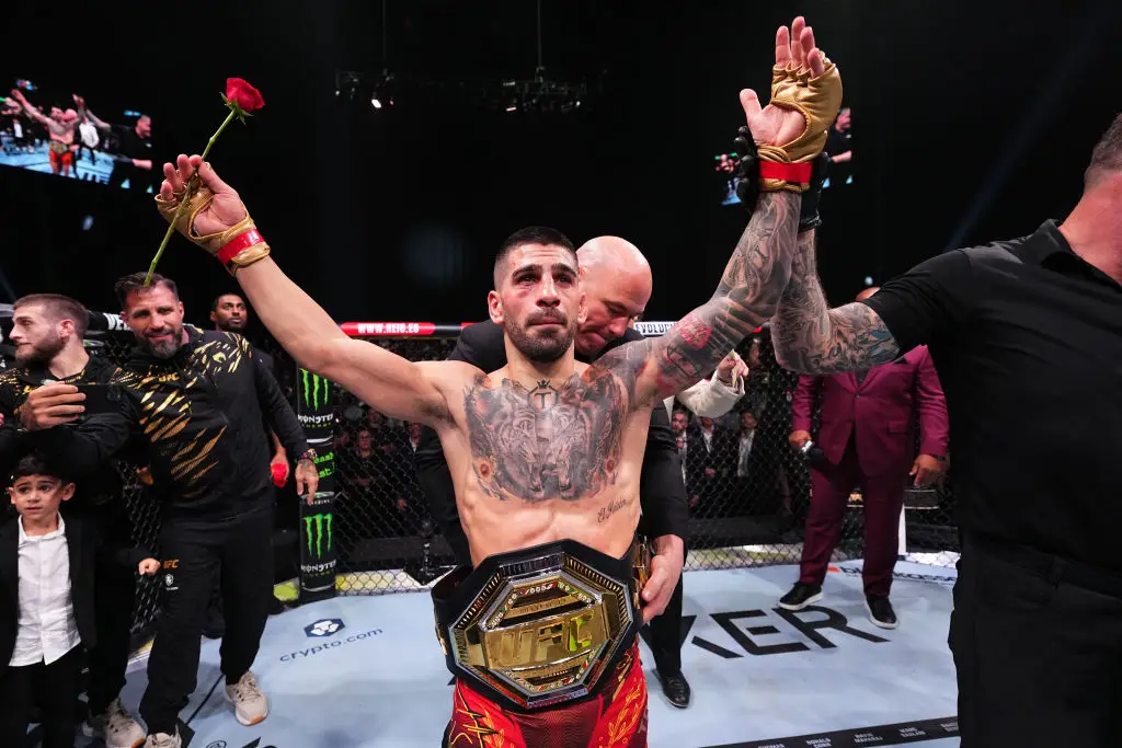 UFC featherweight champion Ilia Topuria retained his title on Saturday after defeating Max Holloway. (Image: Getty)