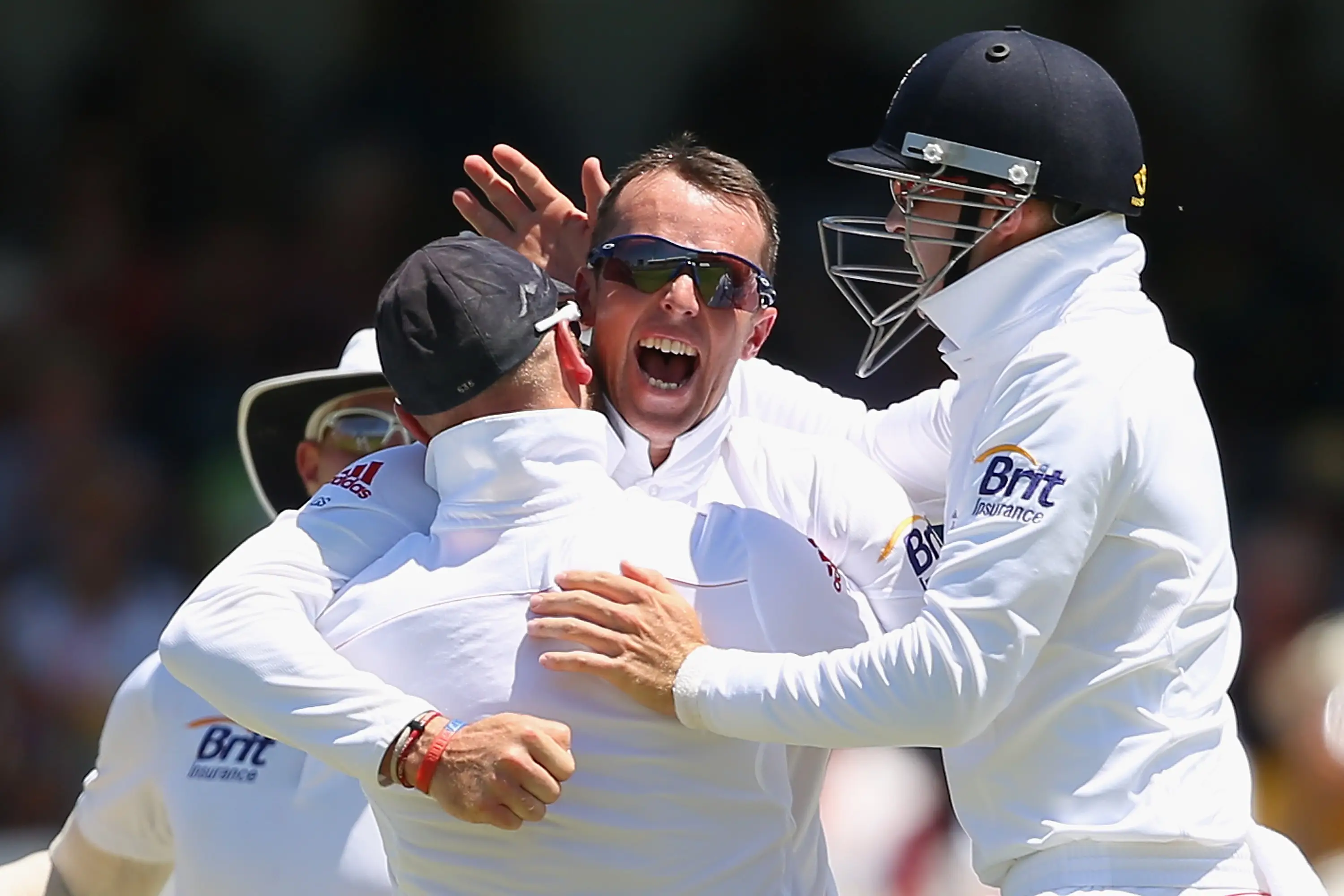 Graeme Swann celebrates taking a wicket in the 2013/14 Ashes series. Image: Getty 