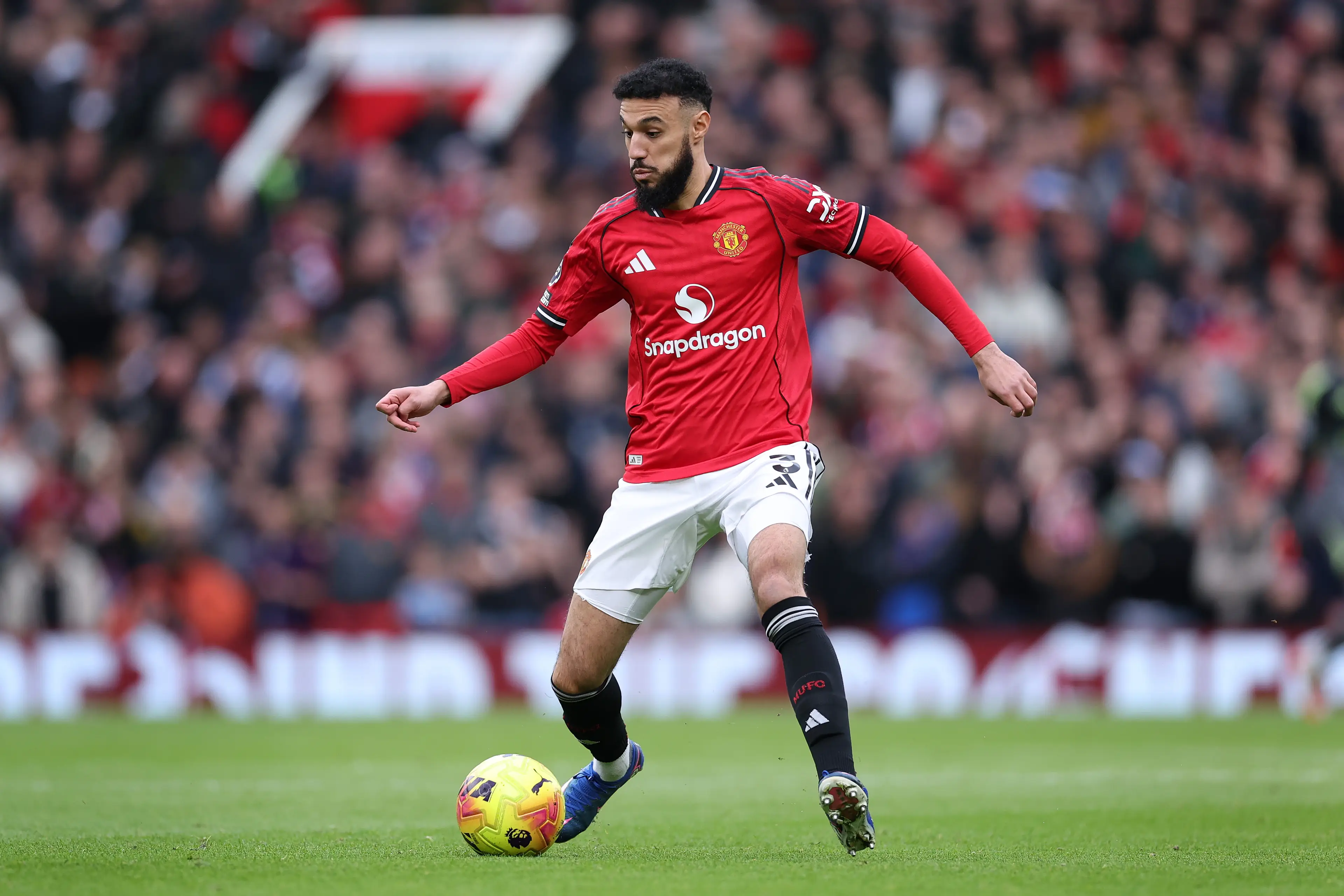 Mazraoui made a rare start for United on Sunday. Image: Getty