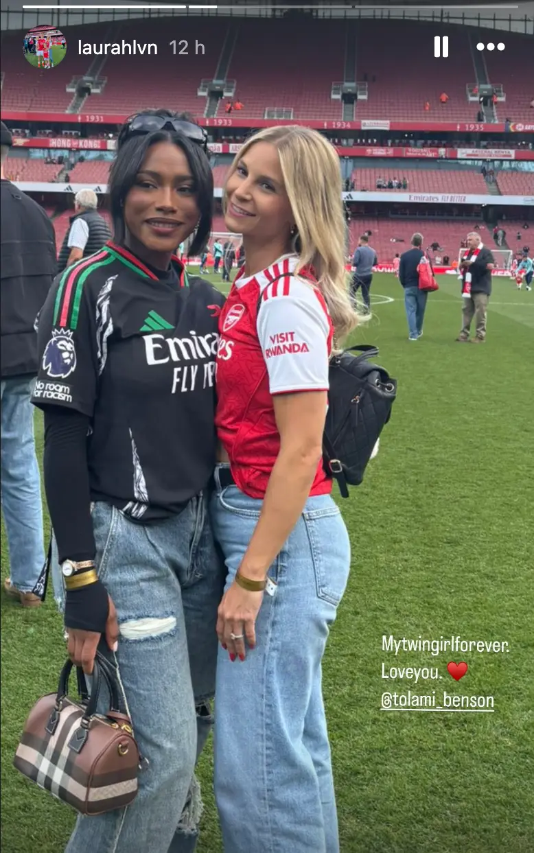 Trossard's other half also posted a picture with Bukayo Saka's girlfriend. Image: Instagram/@laurahlvn