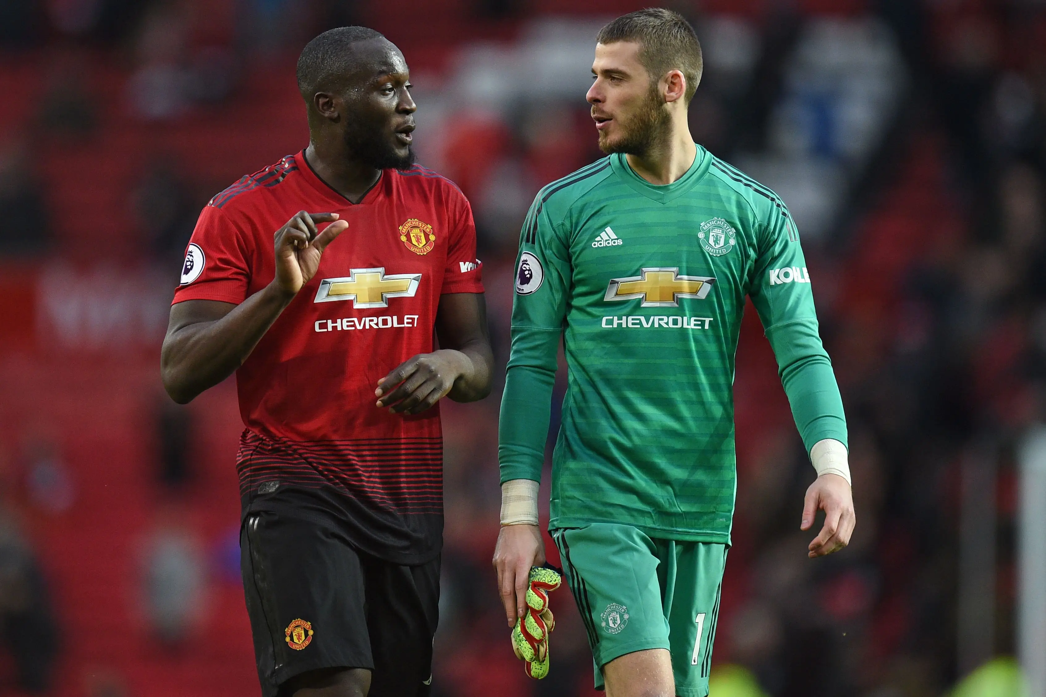 Romelu Lukaku and David de Gea in action for Manchester United. Image: Getty