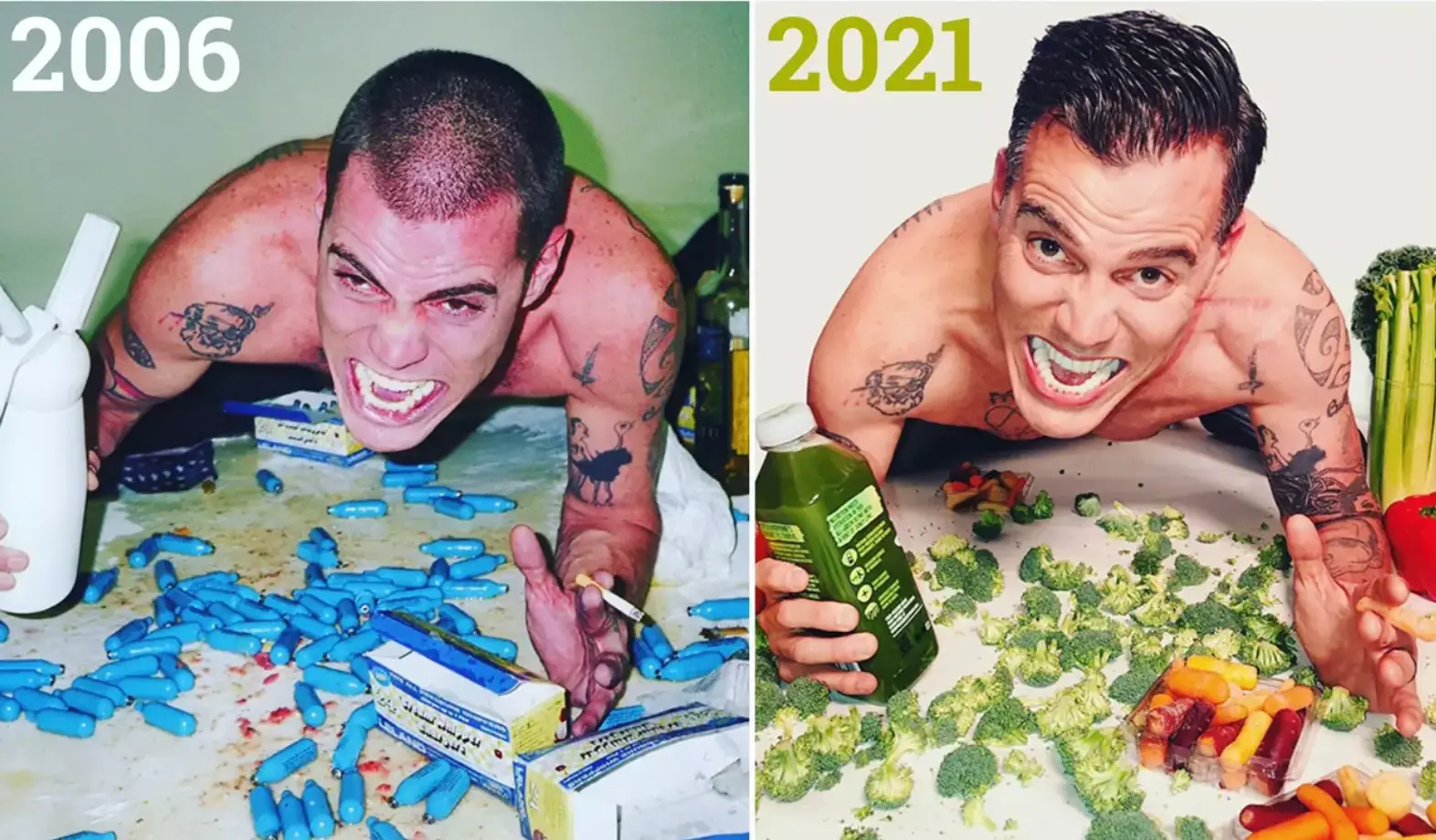 Quite the contrast - Steve-O gave up drugs in 2007.