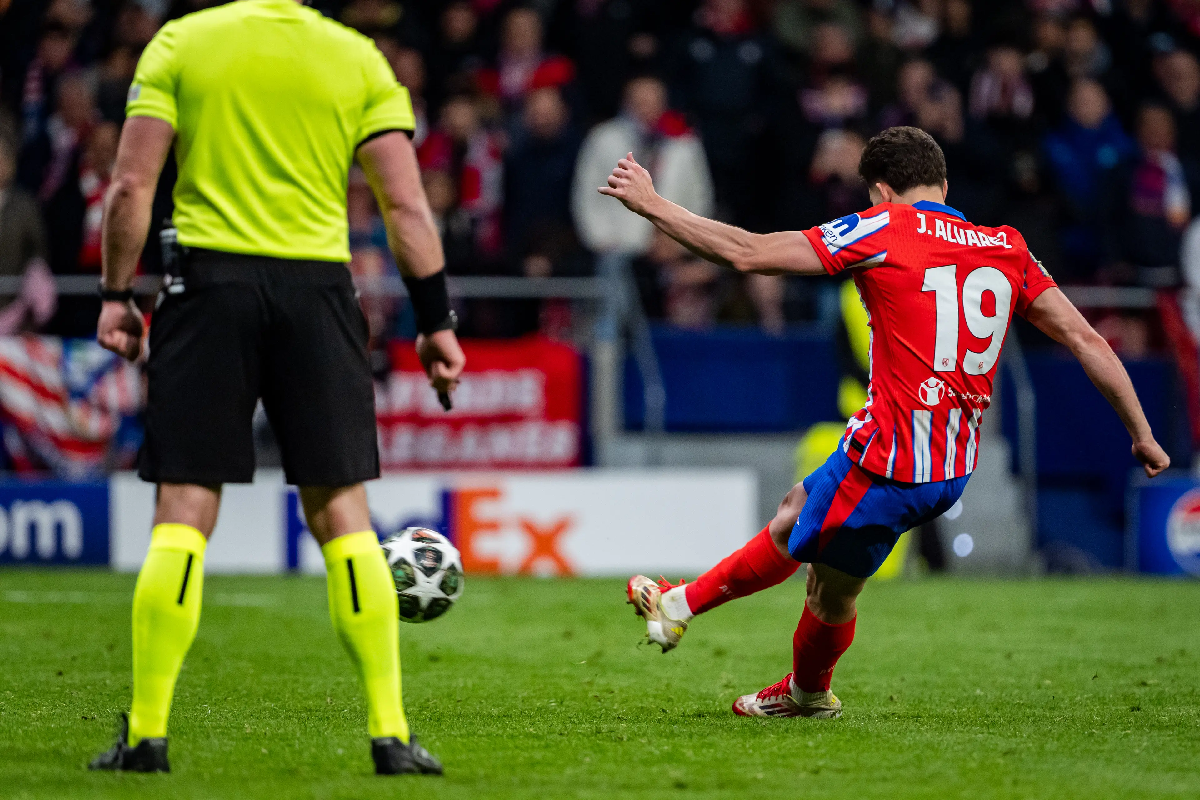 Julian Alvarez's penalty was ruled out by VAR. Image credit: Getty