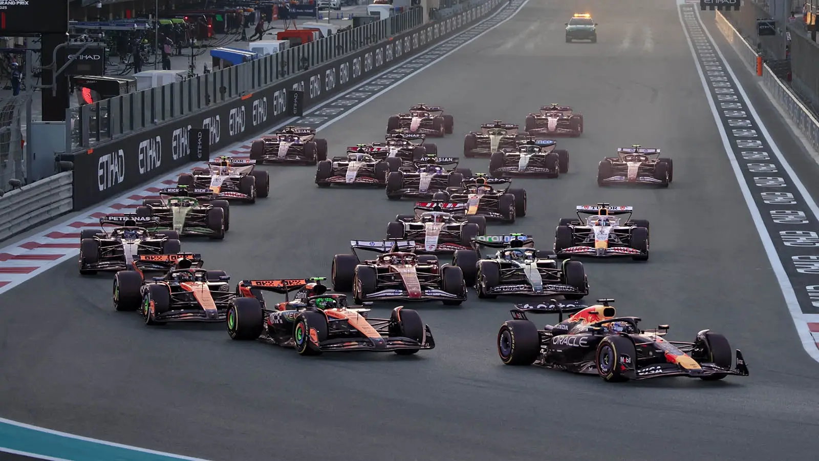 Max Verstappen (front, right) won the Abu Dhabi GP in 2025 (Image: Getty)