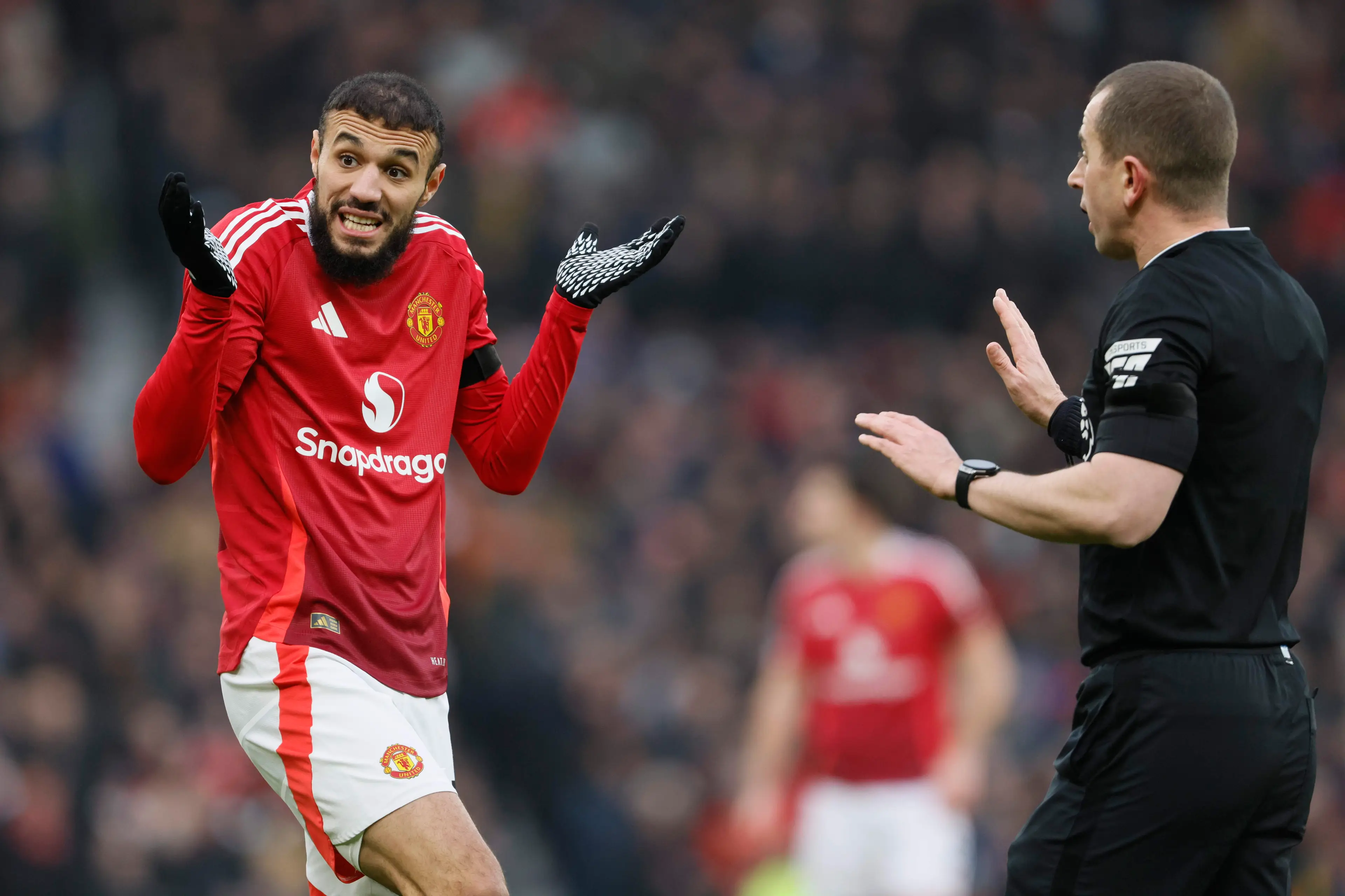 Noussair Mazraoui had a tough afternoon against Brighton. Image: Getty
