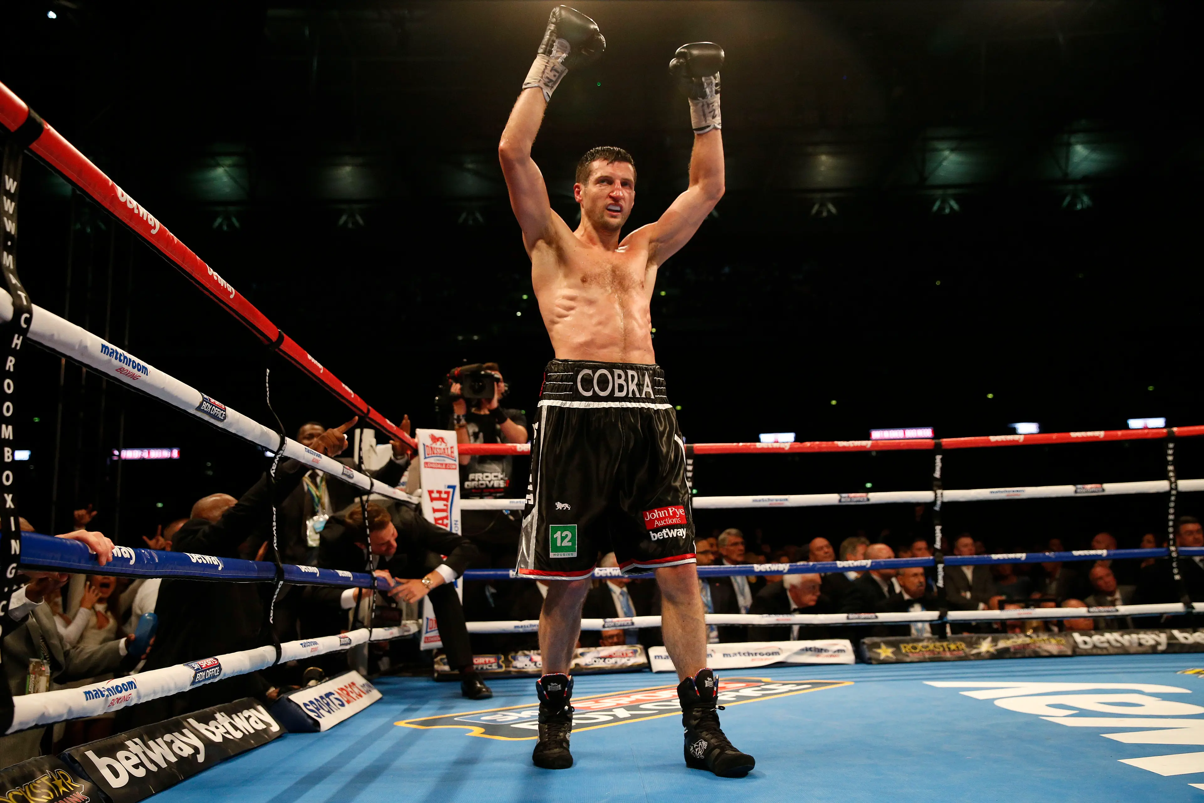 Carl Froch celebrates his victory over George Groves. Image: Getty