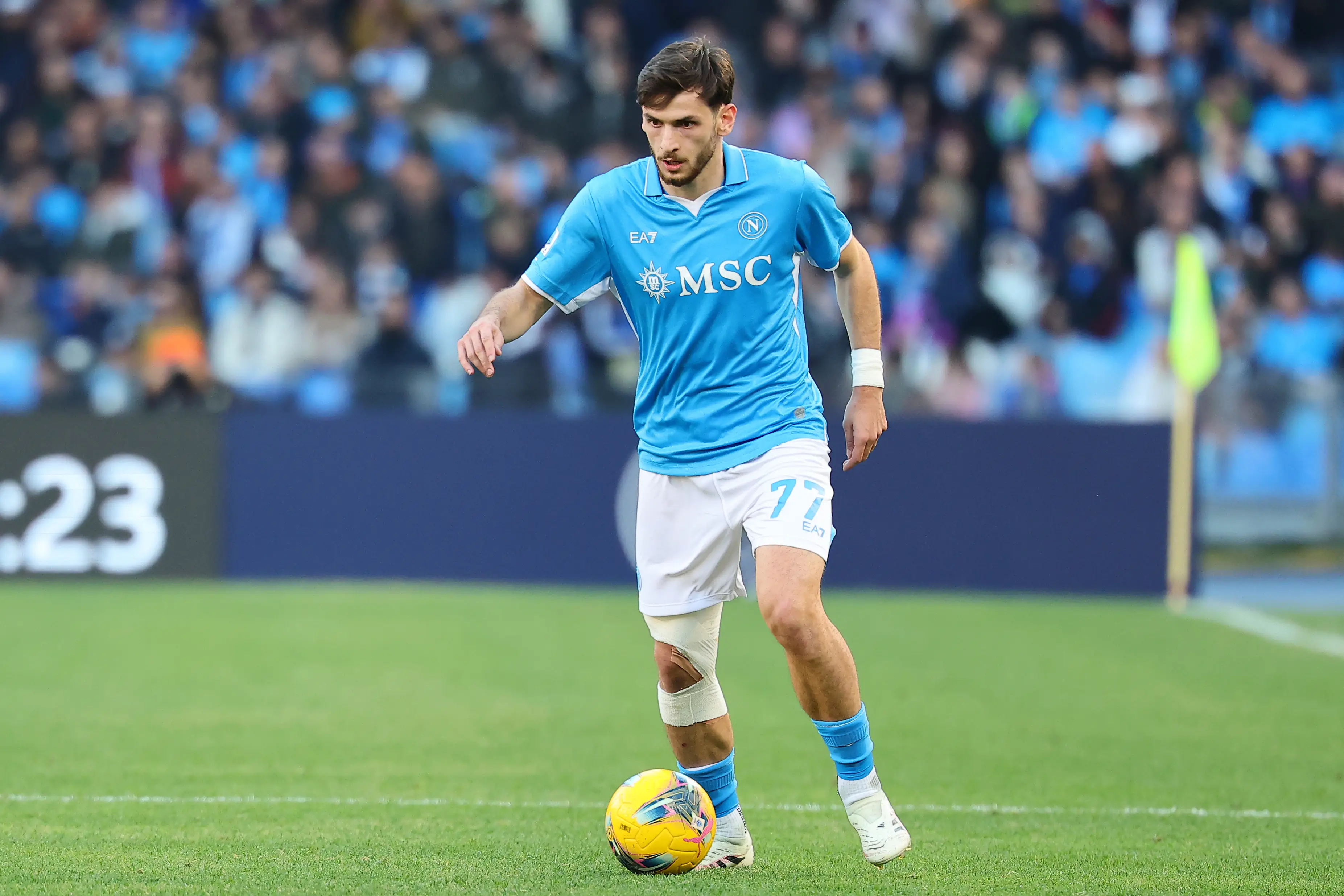 Liverpool target Khvicha Kvaratskheli in action for Napoli. Image: Getty 