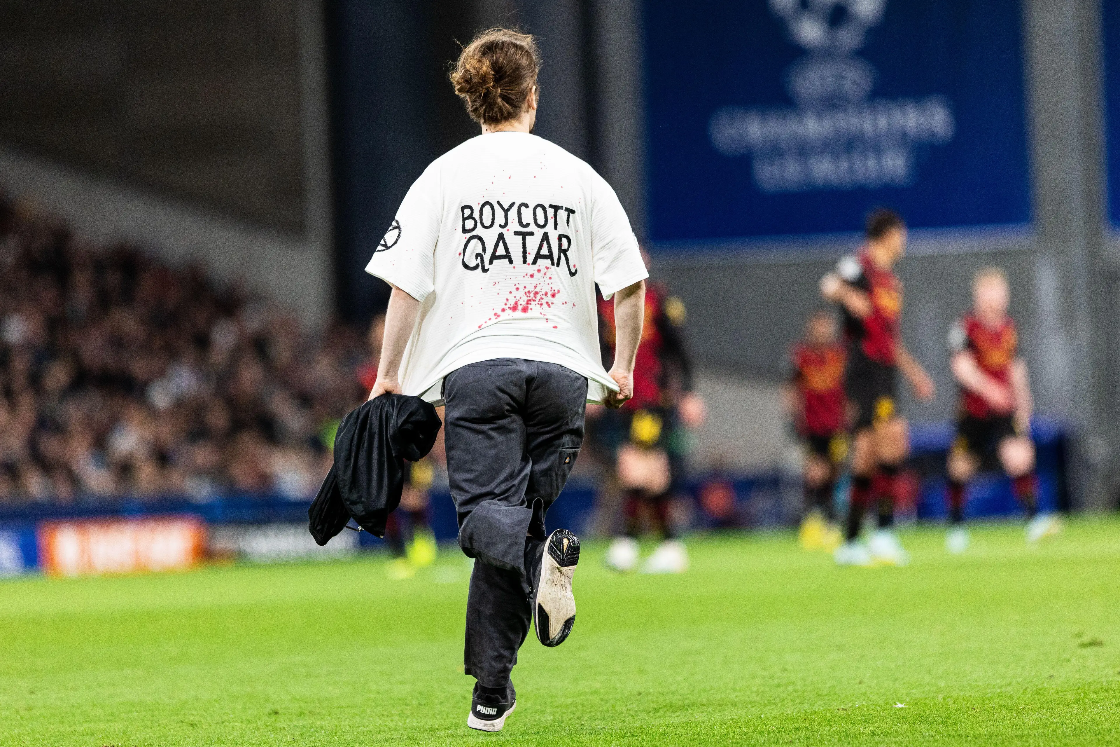 A Danish fan during FC Copenhagen's game vs Man City earlier this year wanted his country to boycott the World Cup. Image: Alamy