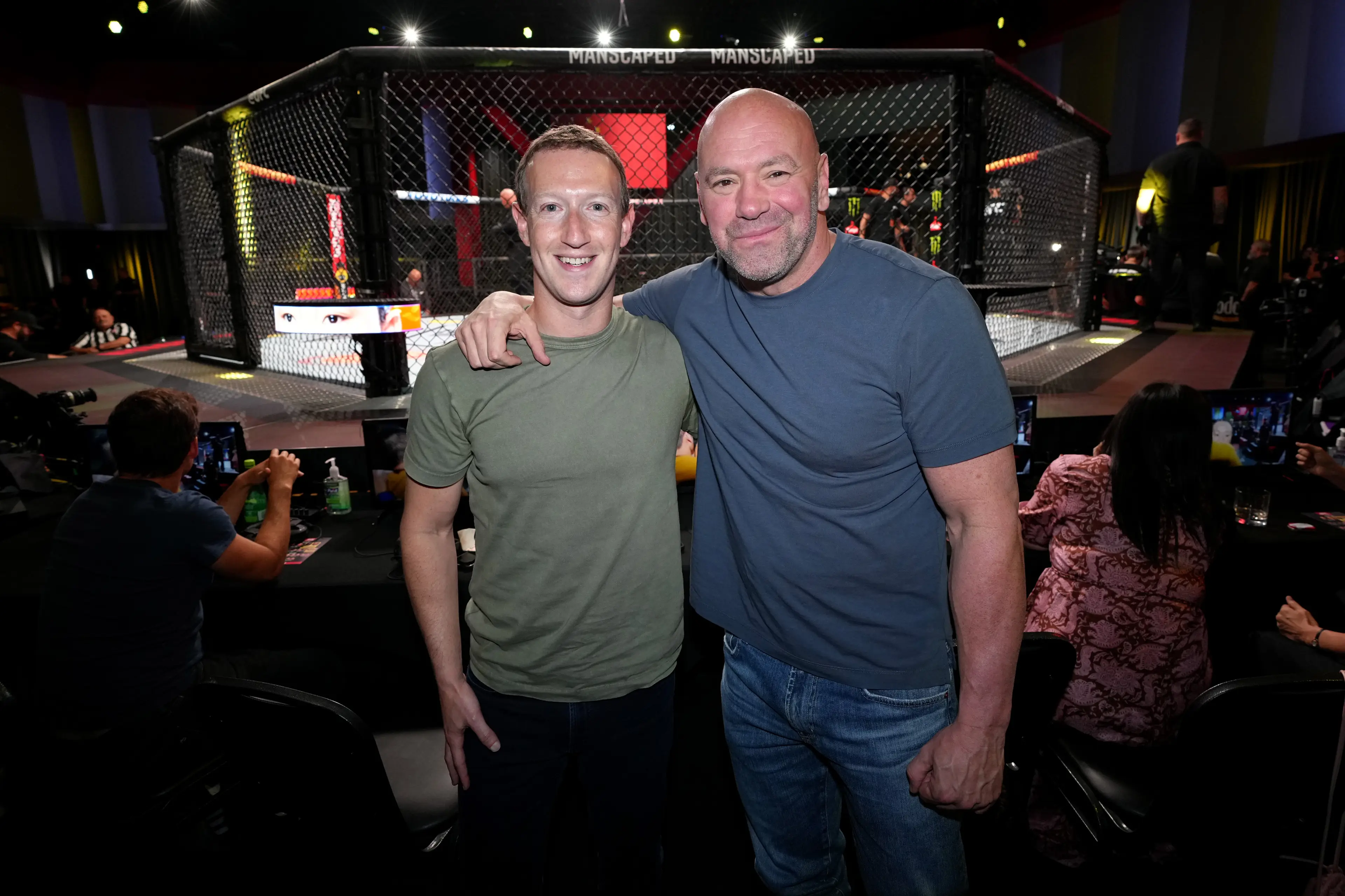 Dana White with Mark Zuckerberg at the UFC Apex. Image: Getty 