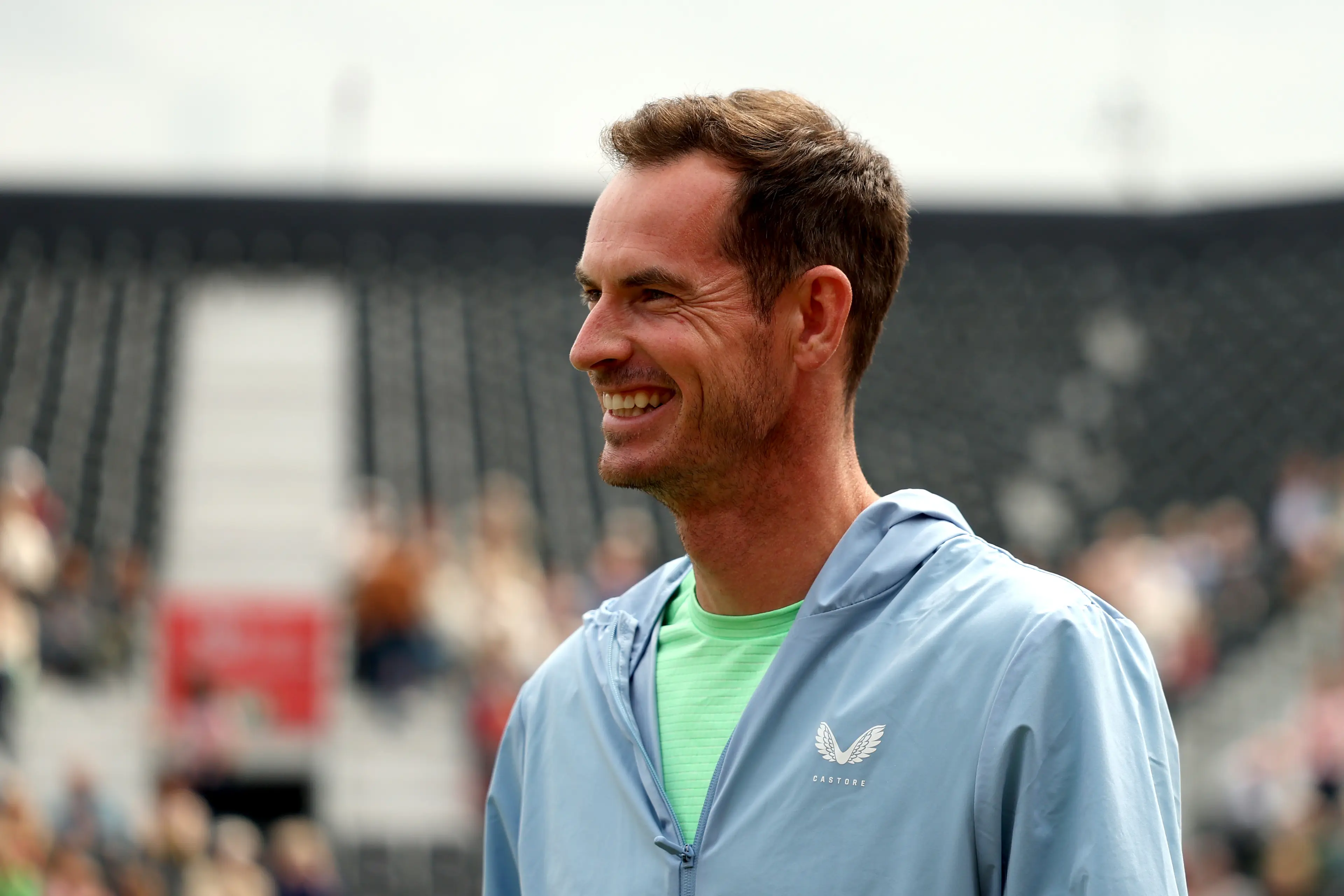 Andy Murray smiles during the Andy Murray Arena unveiling on Day One of the 2025 HSBC Championships (Getty Images)
