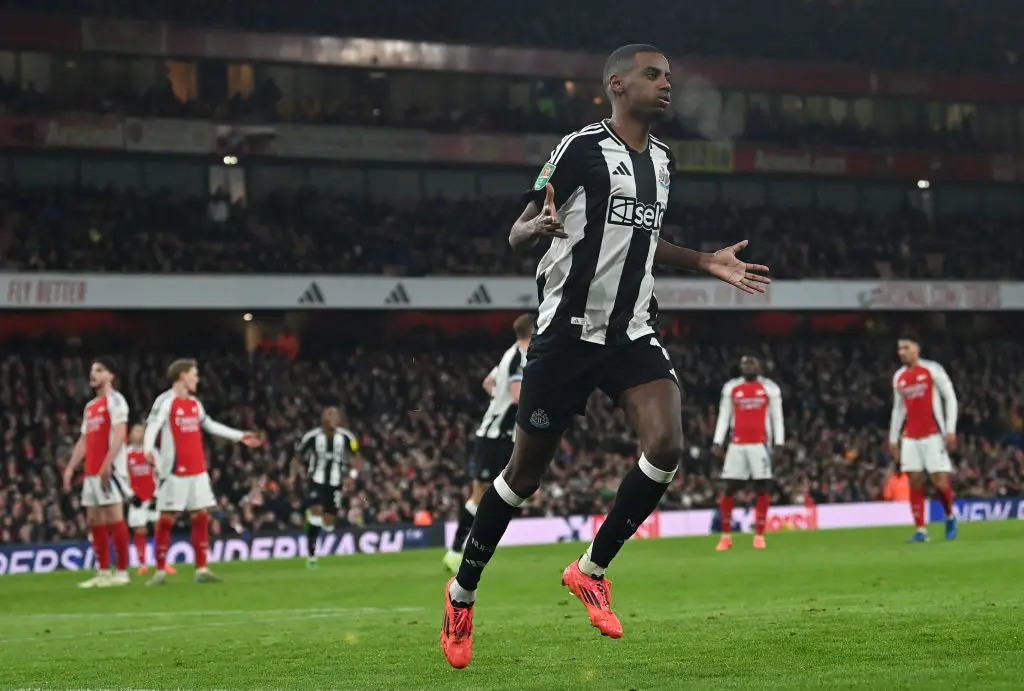 Alexander Isak scored the opening goal of Newcastle United's 2-0 win over Arsenal in the first leg of their Carabao Cup semi-final. (Image: Getty) 