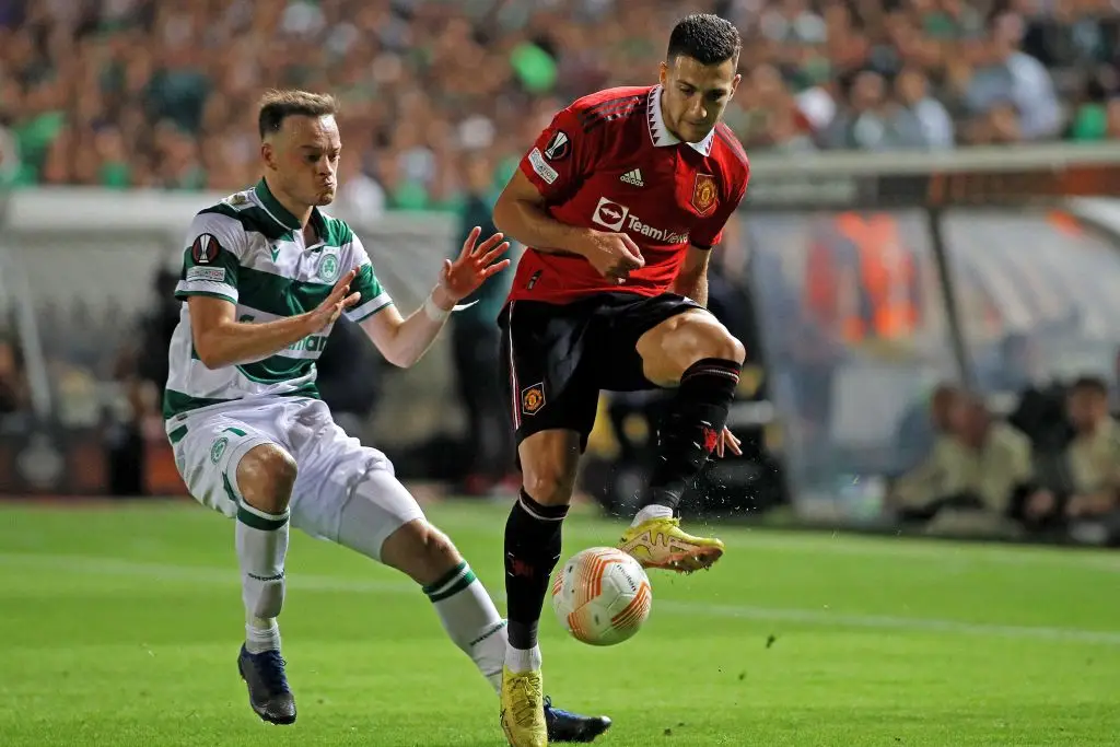 Brandon Barker faces off against Man Utd's Diogo Dalot while in action for Omonia (