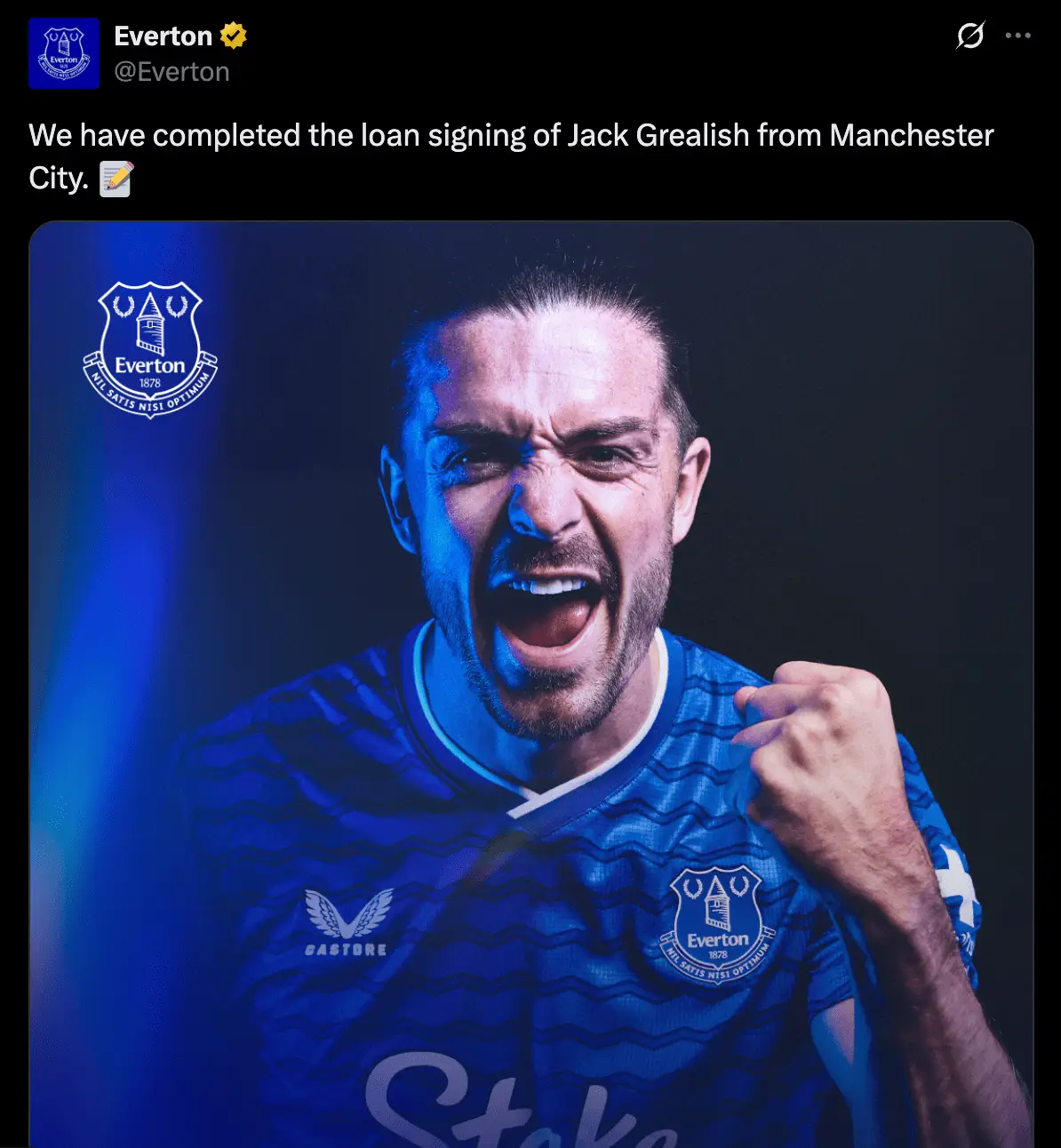 Jack Grealish has signed for Everton on a season-long loan (Image: Twitter/Everton)