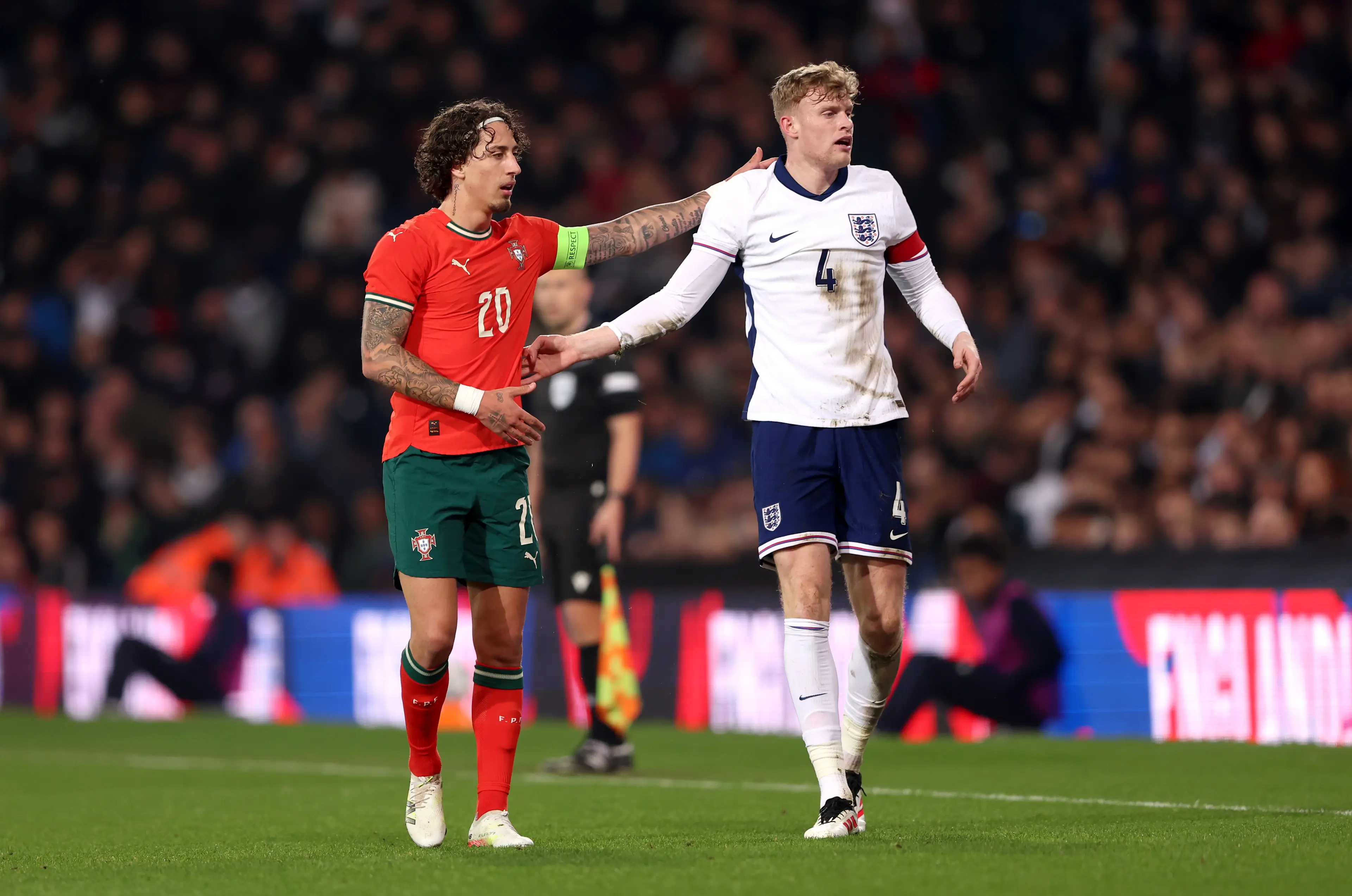 Jarrad Branthwaite captaining England U21s vs Portugal- getty
