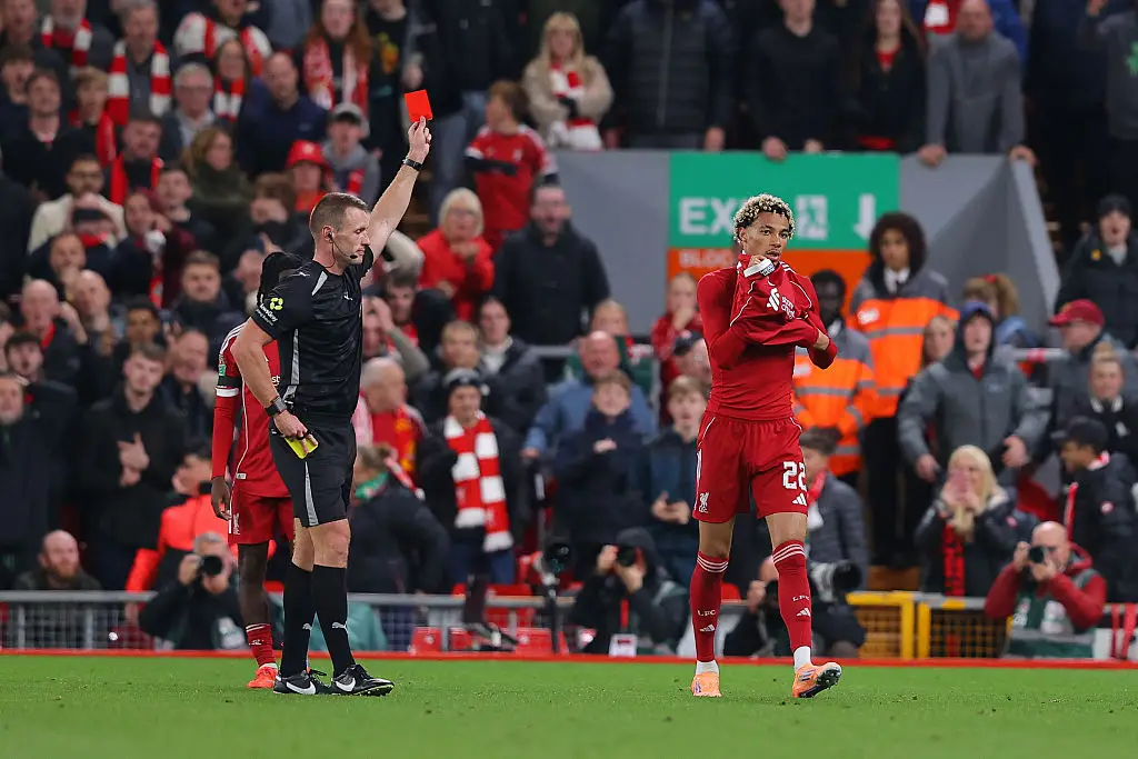 Hugo Ekitike was sent off against Southampton (Image: Getty)