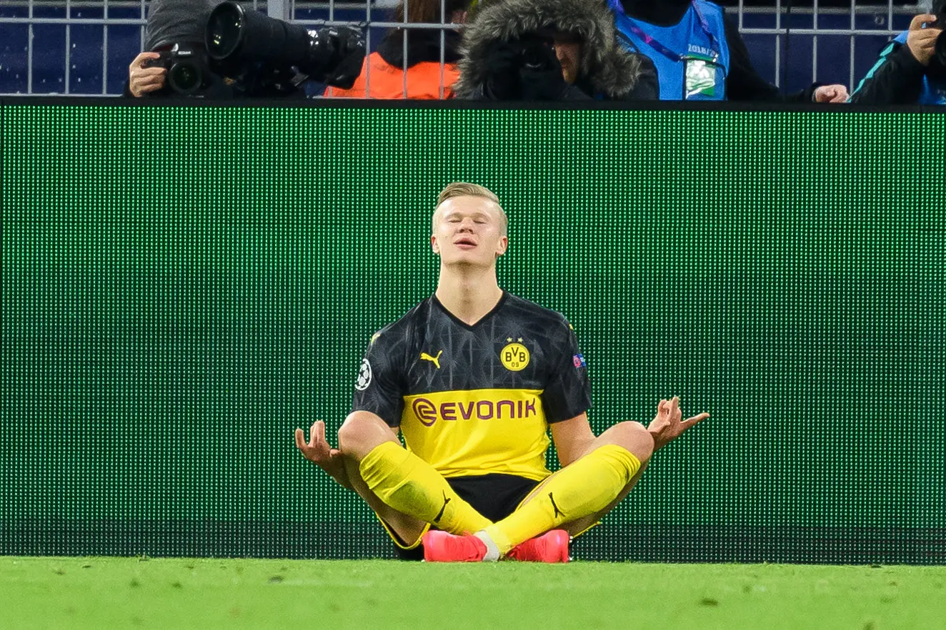 Haaland's yoga celebration riled up PSG. Image: Getty