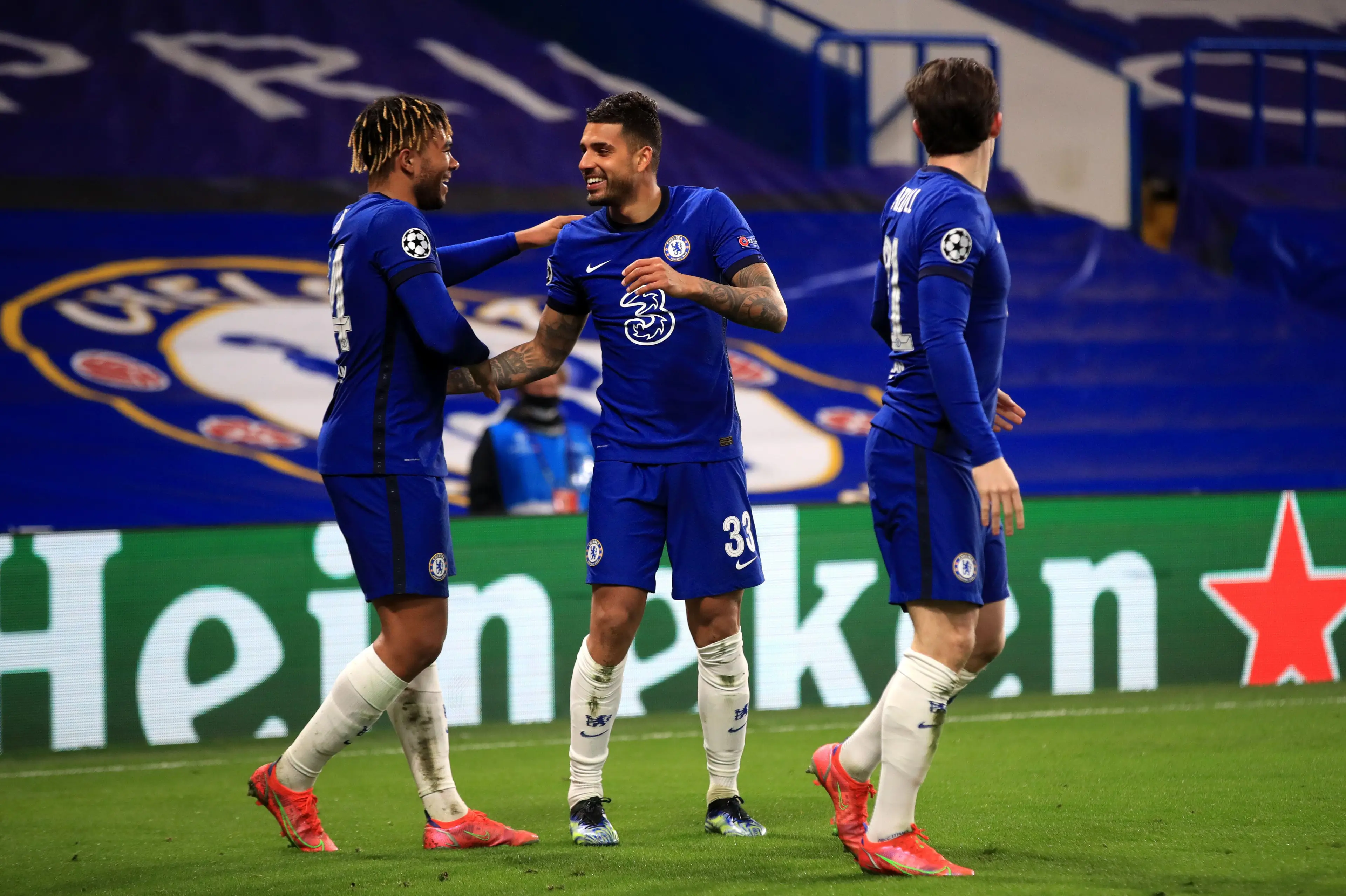 Emerson celebrates his goal against Atletico Madrid in the Champions League. (Alamy)