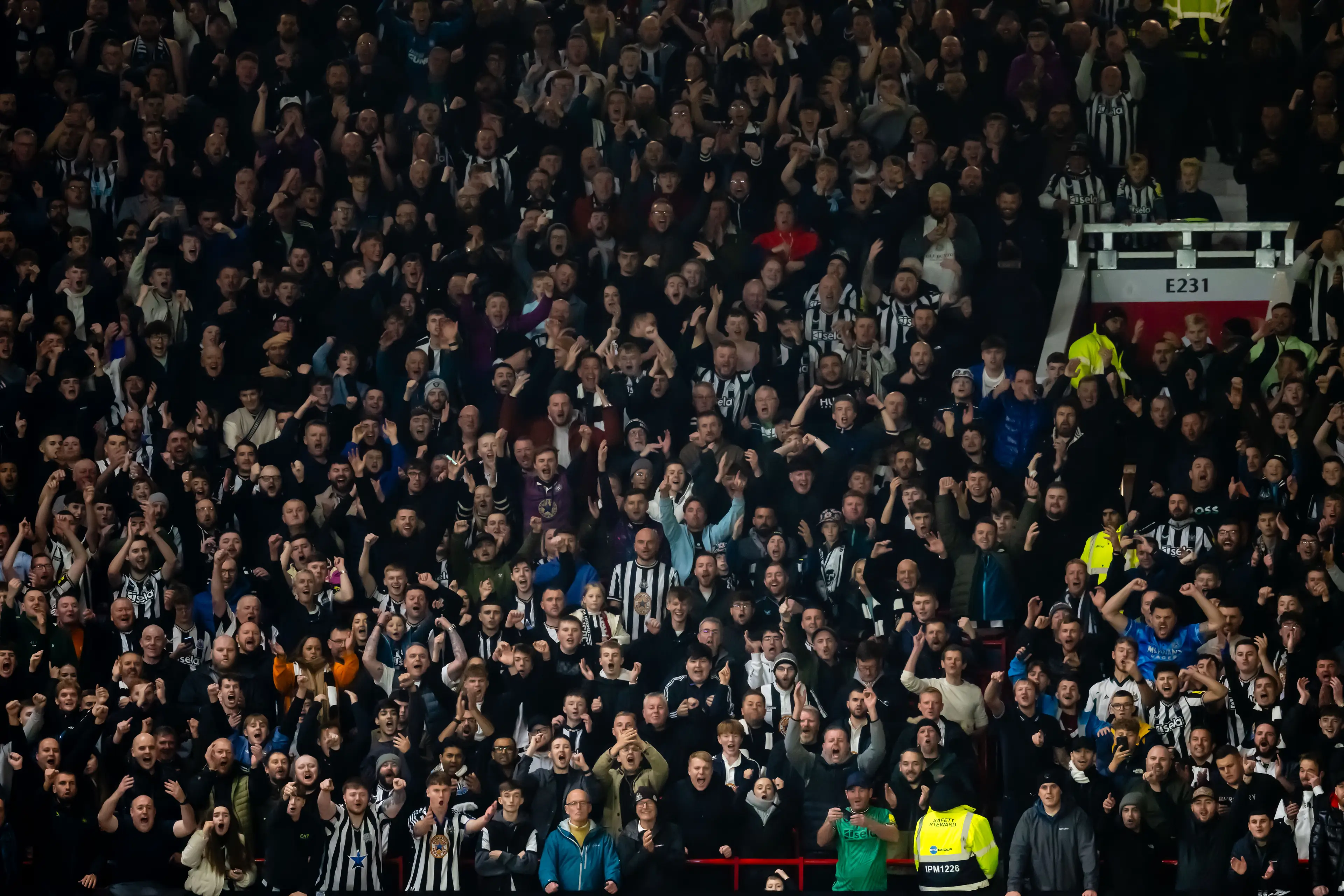 Newcastle United fans inside Old Trafford. Image: Getty