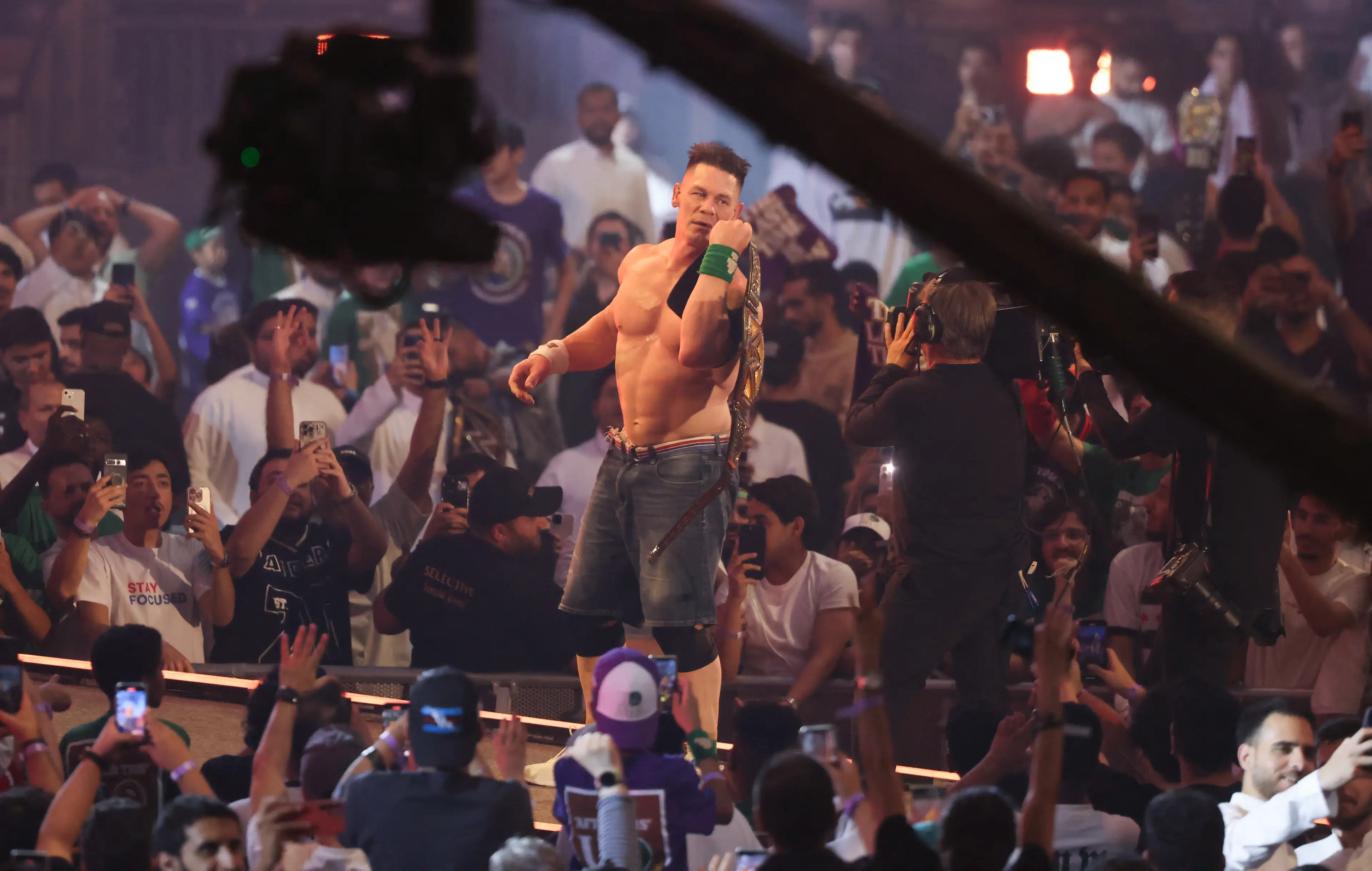 John Cena after a WWE match in Saudi Arabia. Image: FAYEZ NURELDINE / Contributor via Getty