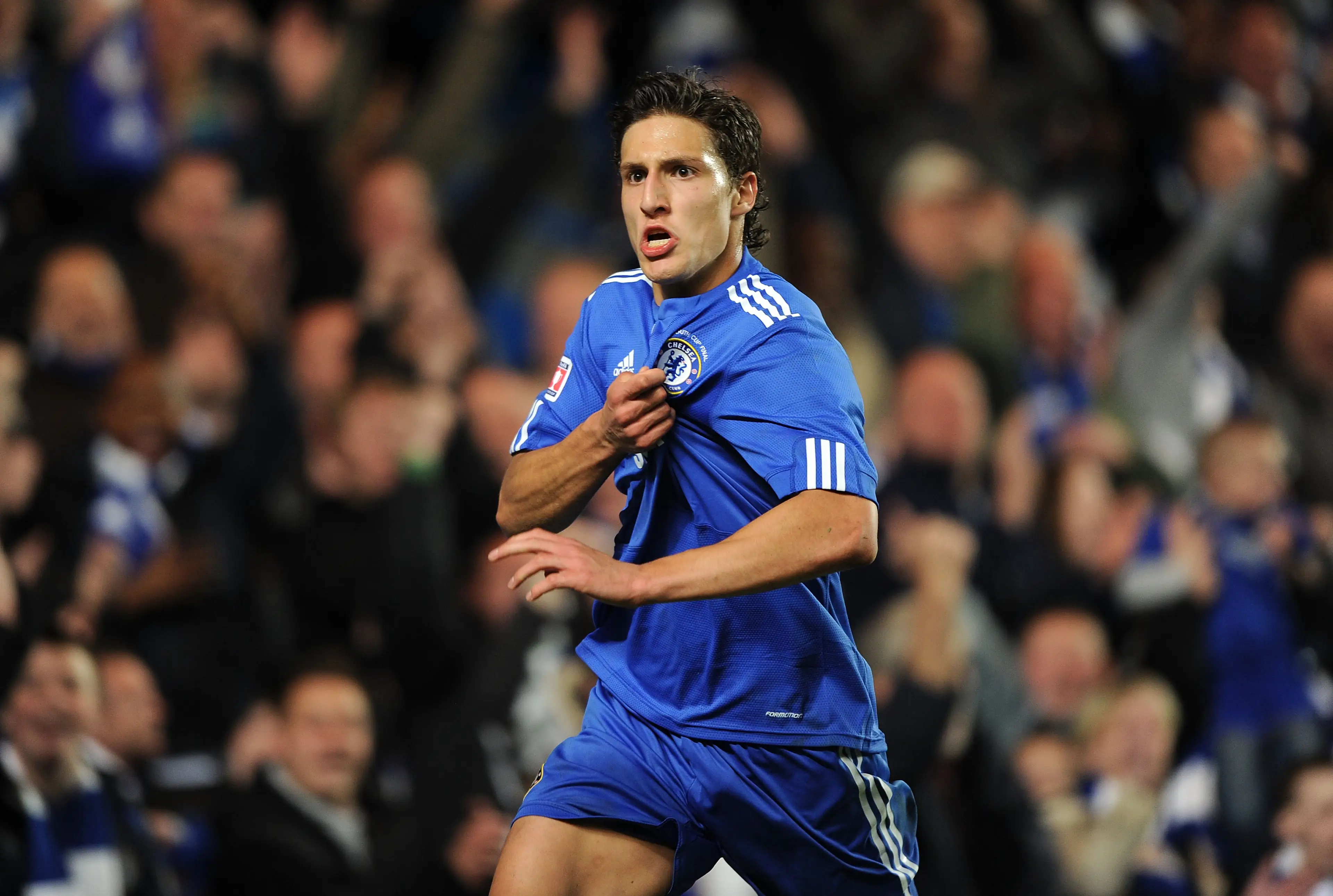 Marko Mitrovic celebrates scoring a goal for Chelsea. Image: Getty 