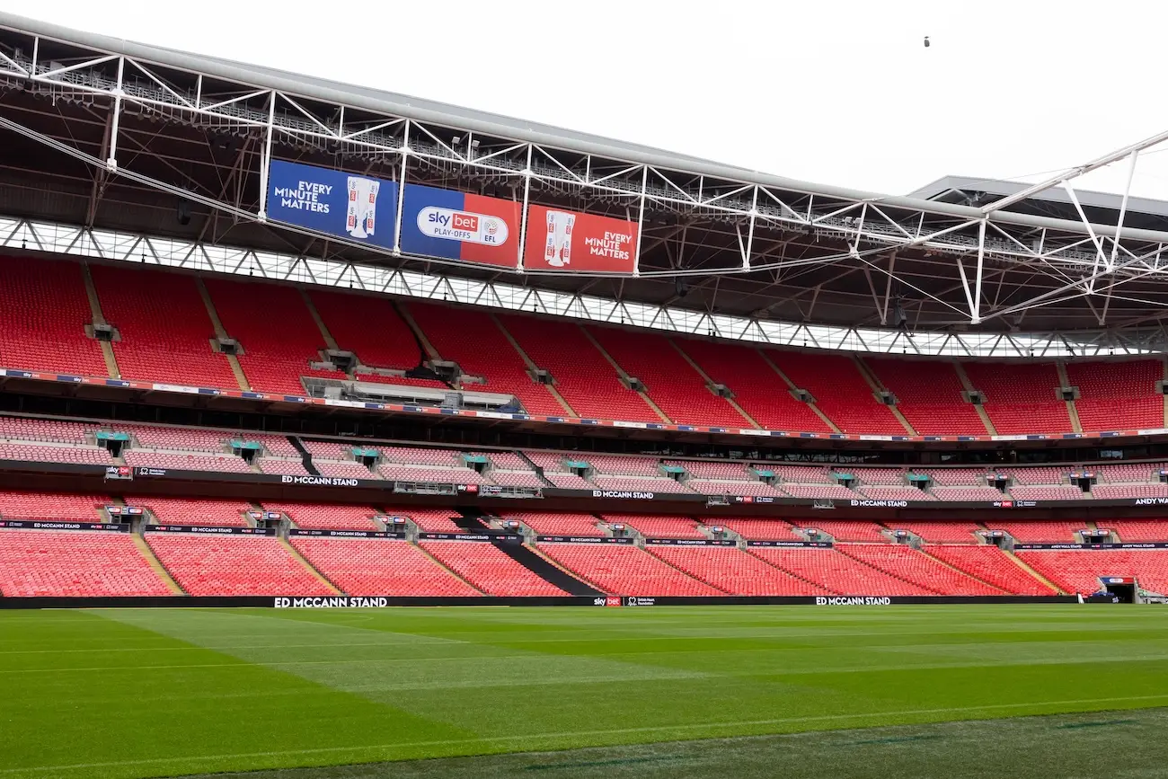 Wembley's stands have been renamed this weekend. Image: Sky Bet and Every Minute Matters