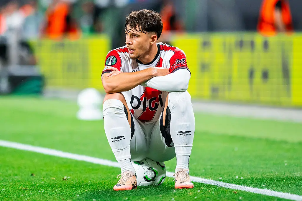 Andrei Ratiu of Rayo Vallecano in action during the UEFA Conference League Final 2026.