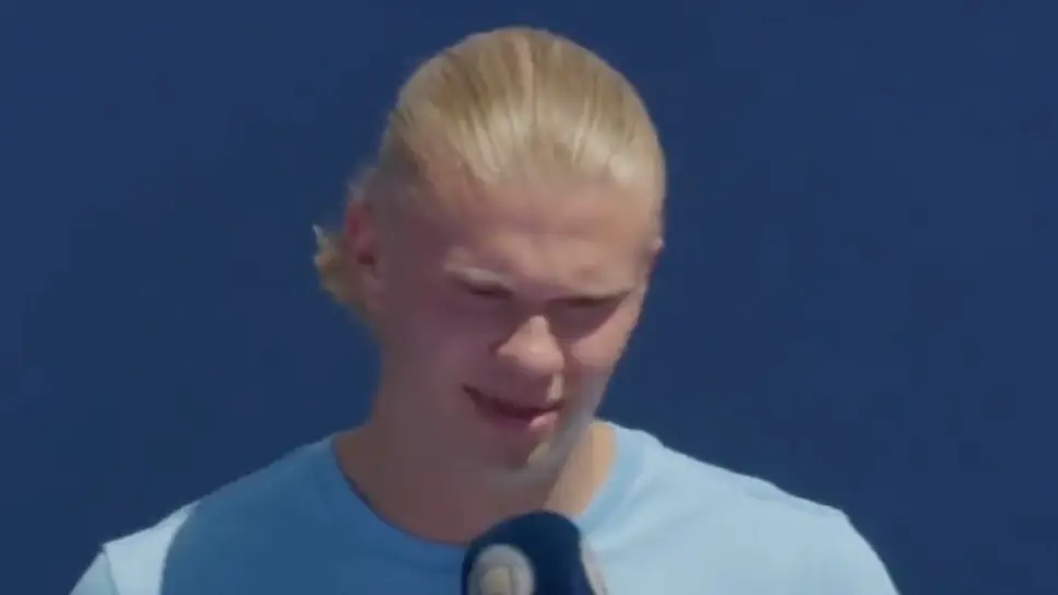 Erling Haaland at Manchester City's signing unveiling event.