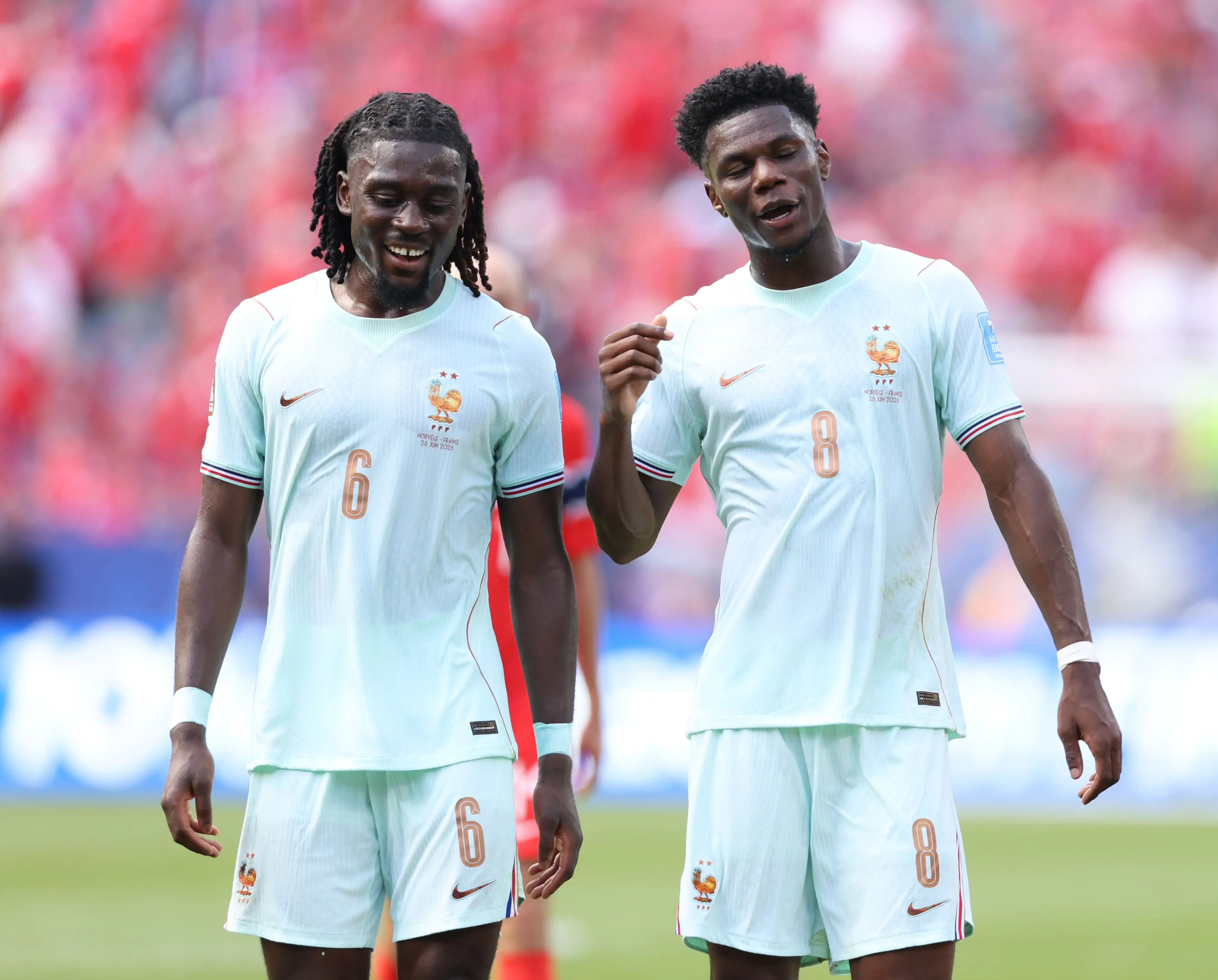 France's Manu Kone and Aurelien Tchouameni in discussion during the FIFA World Cup 2026 Group I match between Norway and France (Getty Images)