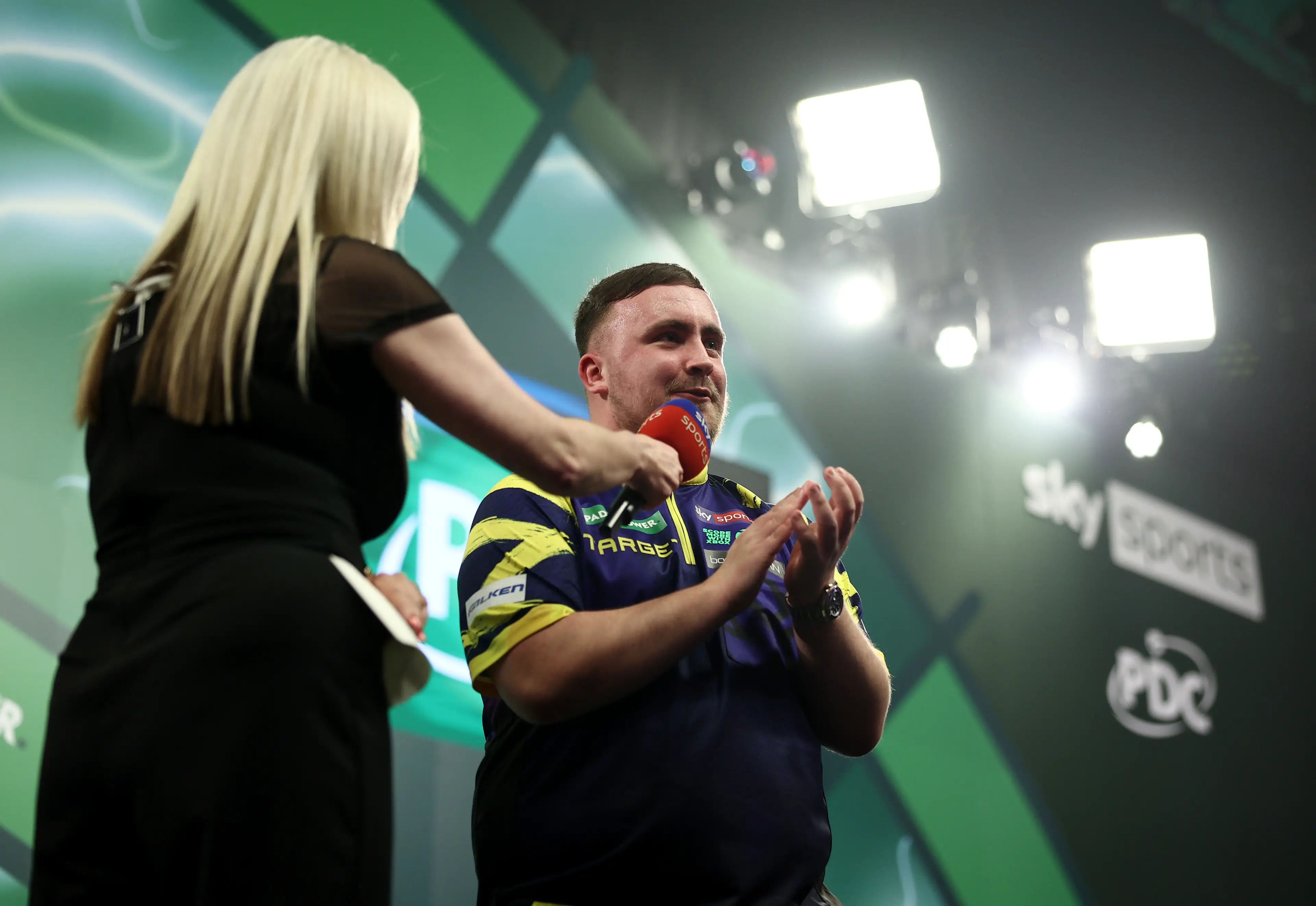 Luke Littler took aim at the Ally Crowd crowd following his victory over Rob Cross. Image: Getty 