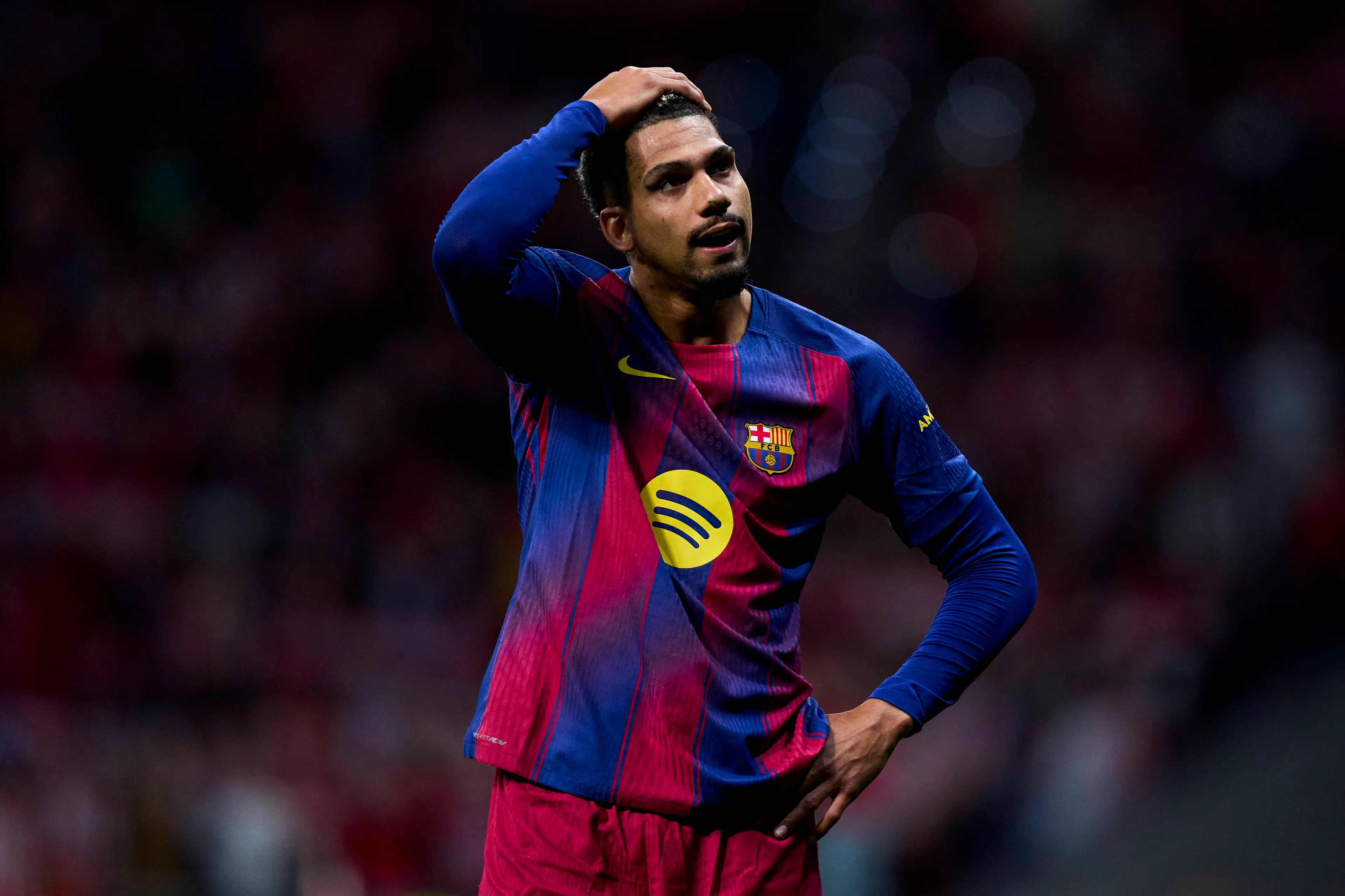 Ronald Araujo of FC Barcelona reacts after the UEFA Champions League 2025/26 Quarter-Final Second Leg (Getty Images)