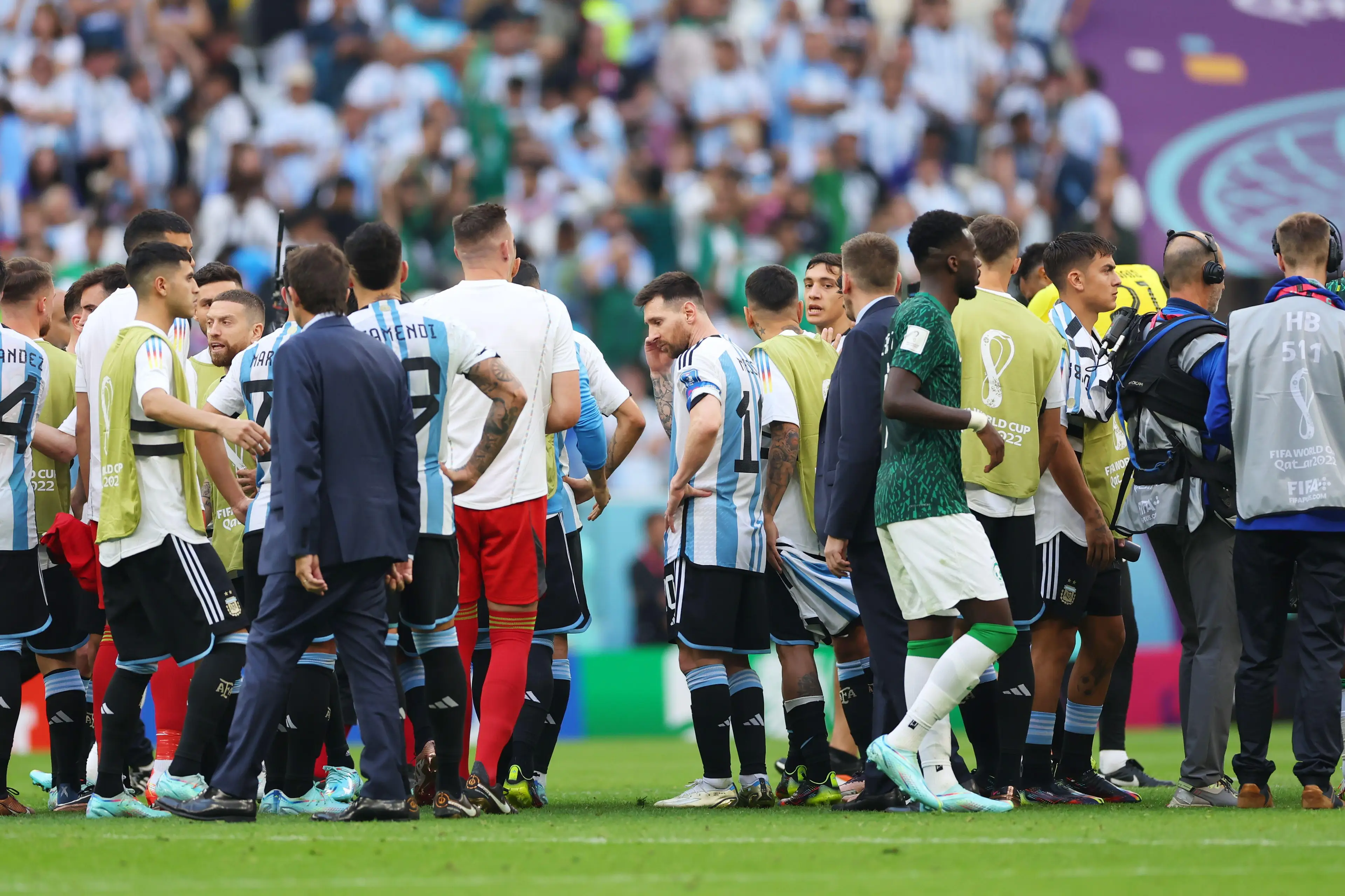 Lionel Messi cuts a dejected figure after the final whistle. Image: Alamy