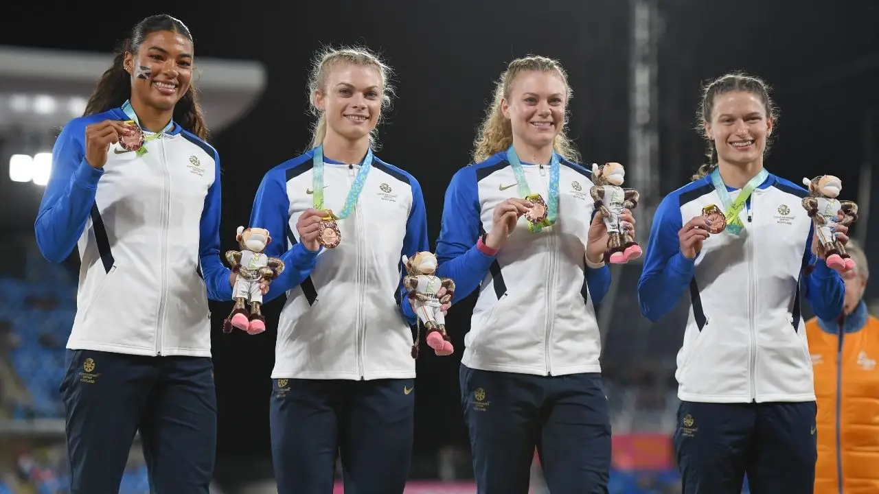 Beth Dobbin (second from left) pictured with Scotland team-mates Zoey Clark, Jill Cherry and Nicole Yeargin at the 2022 Commonwealth Games (Image: Getty)
