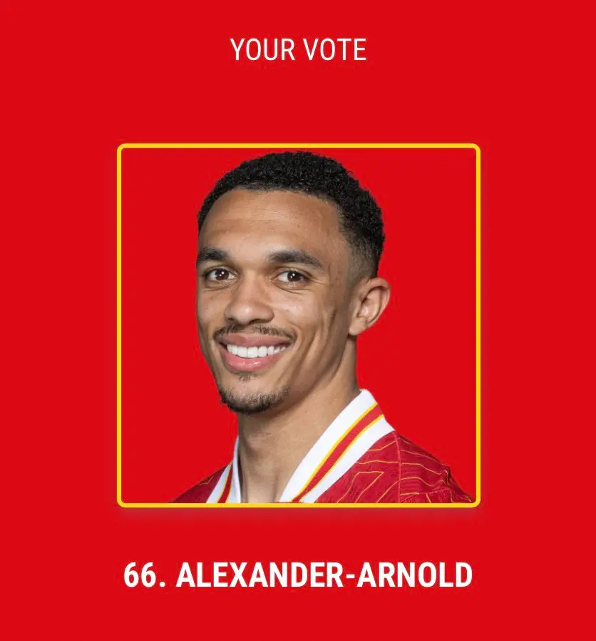 Trent Alexander-Arnold is receiving plenty of votes for Liverpool's Player of the Season award. Image: Liverpool FC