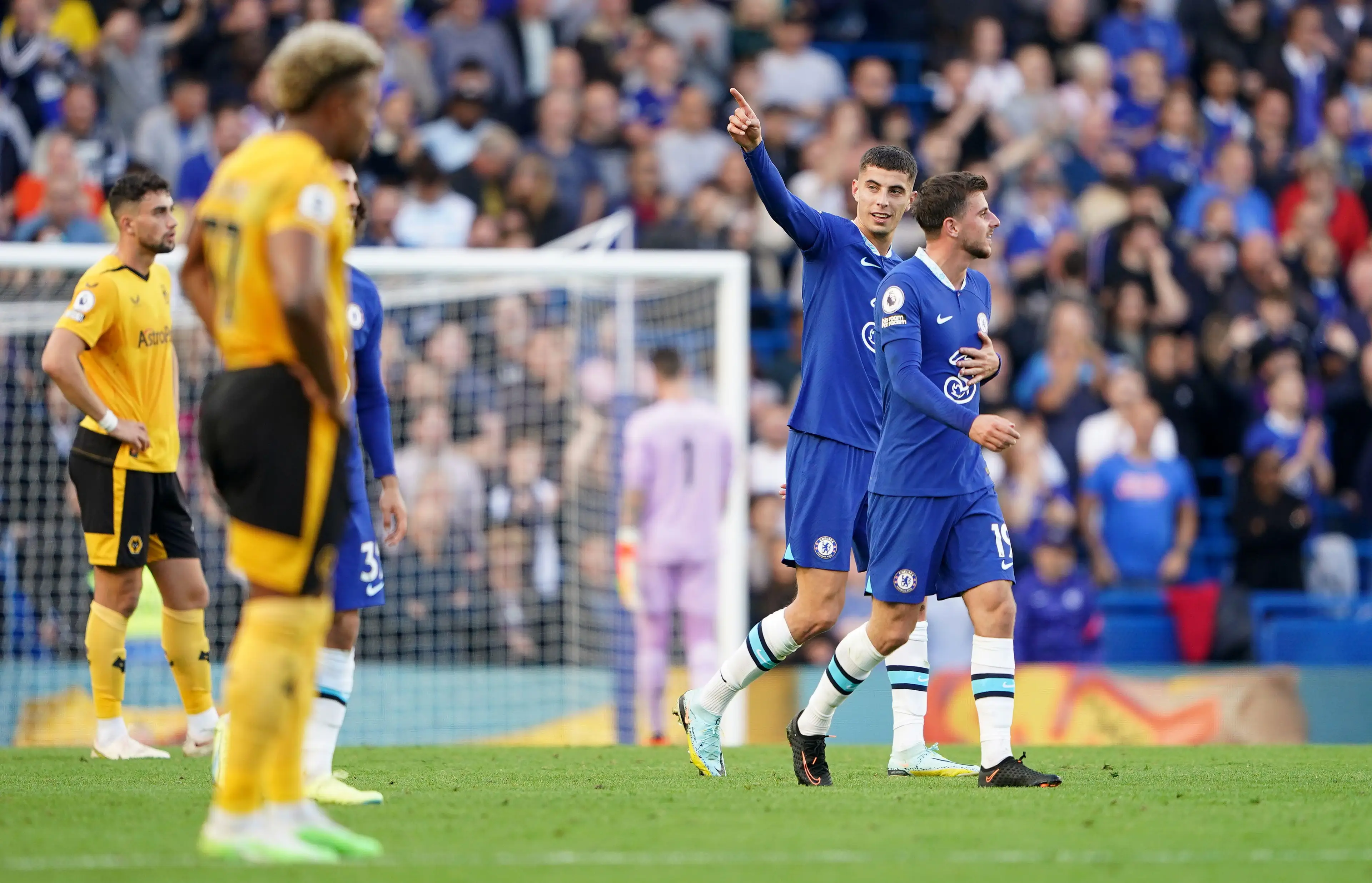 Kai Havertz celebrating his goal against Wolves. (Alamy)