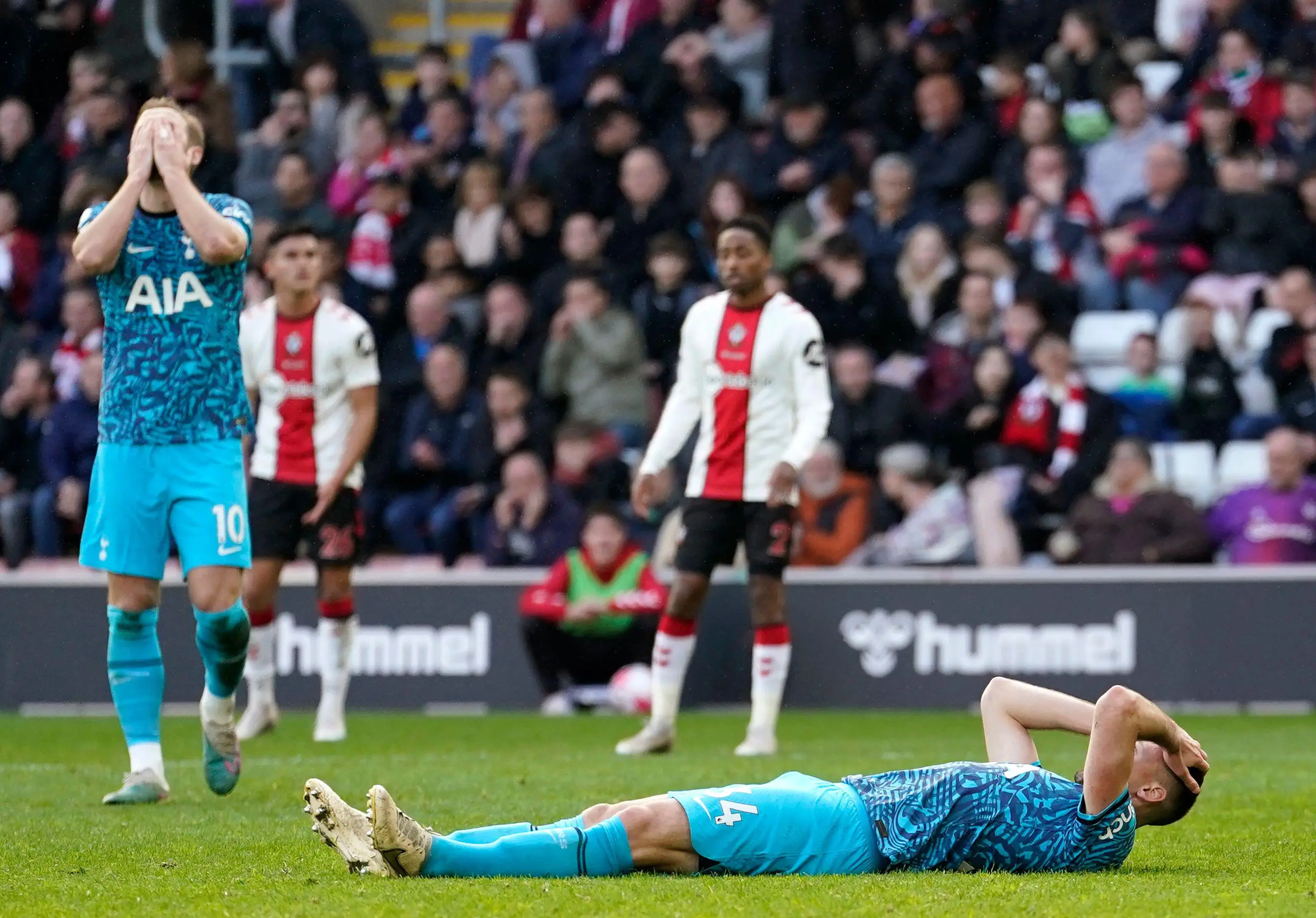 Tottenham players during the recent draw with Southampton. Image: Alamy