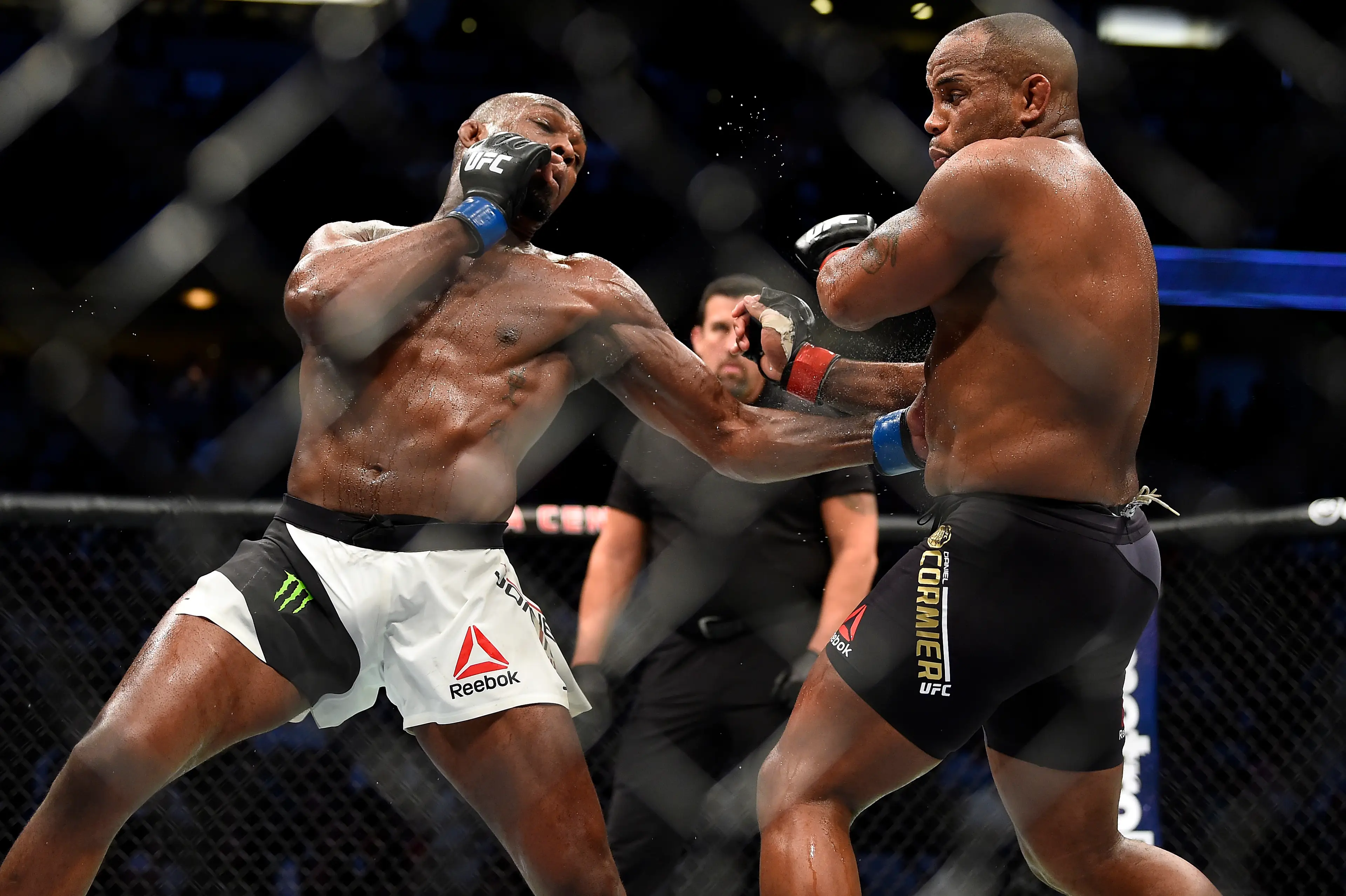 Jon Jones and Daniel Cormier during their UFC bout. Image: Getty 