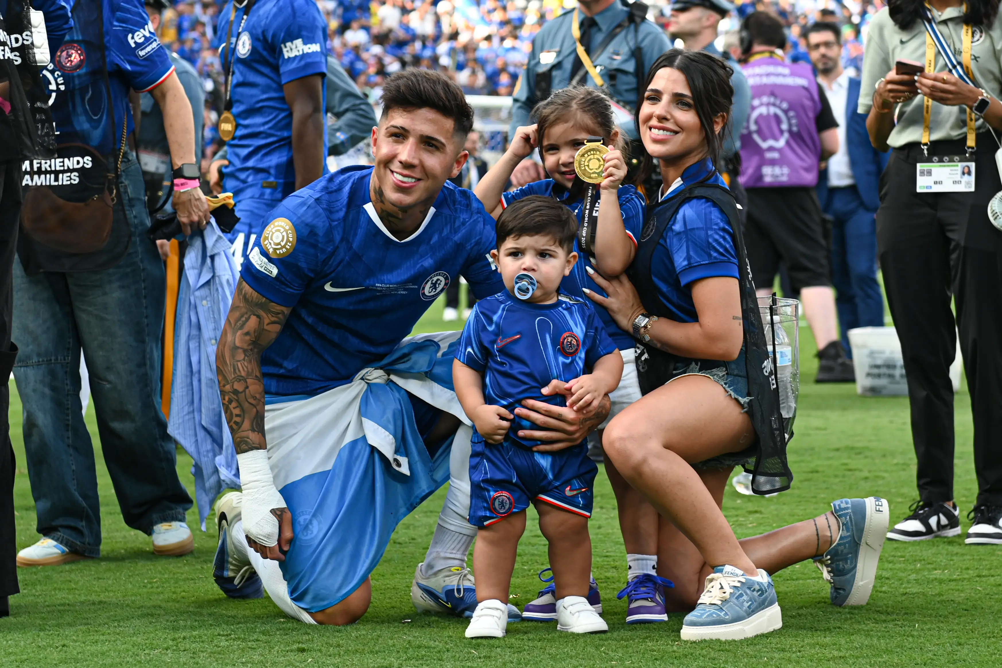 Enzo Fernandez with long-time partner Valentina Cervantes. Image: Getty 