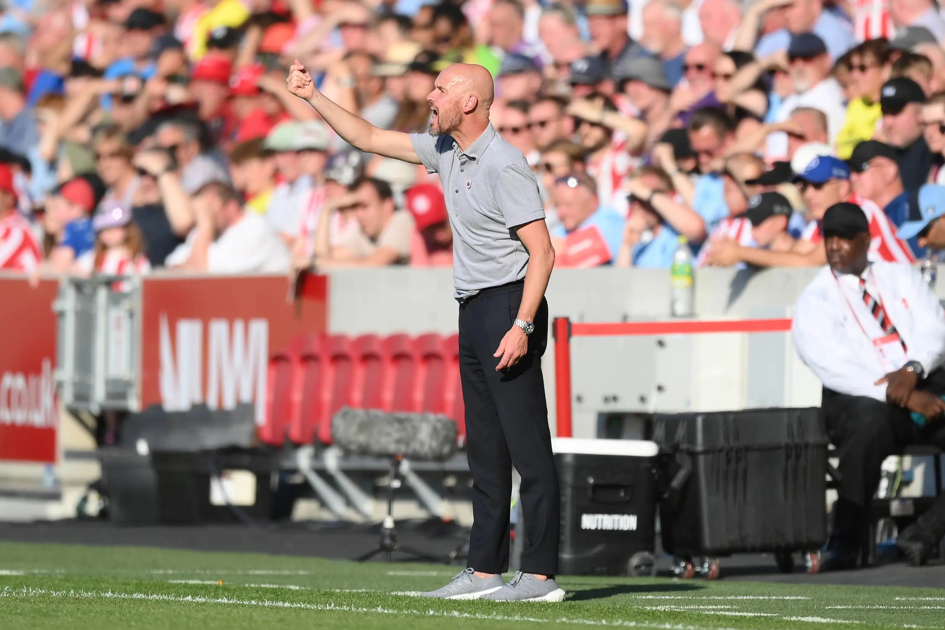 Erik ten Hag on the touchline as Manchester United face Brentford. (Man Utd)