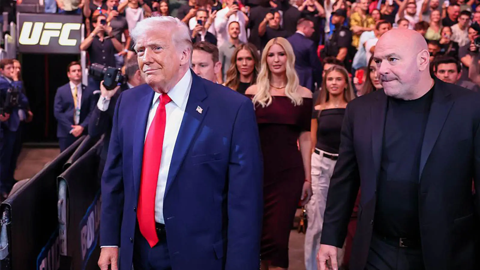 Donald Trump was present at UFC 327 alongside Dana White (Image: Getty)